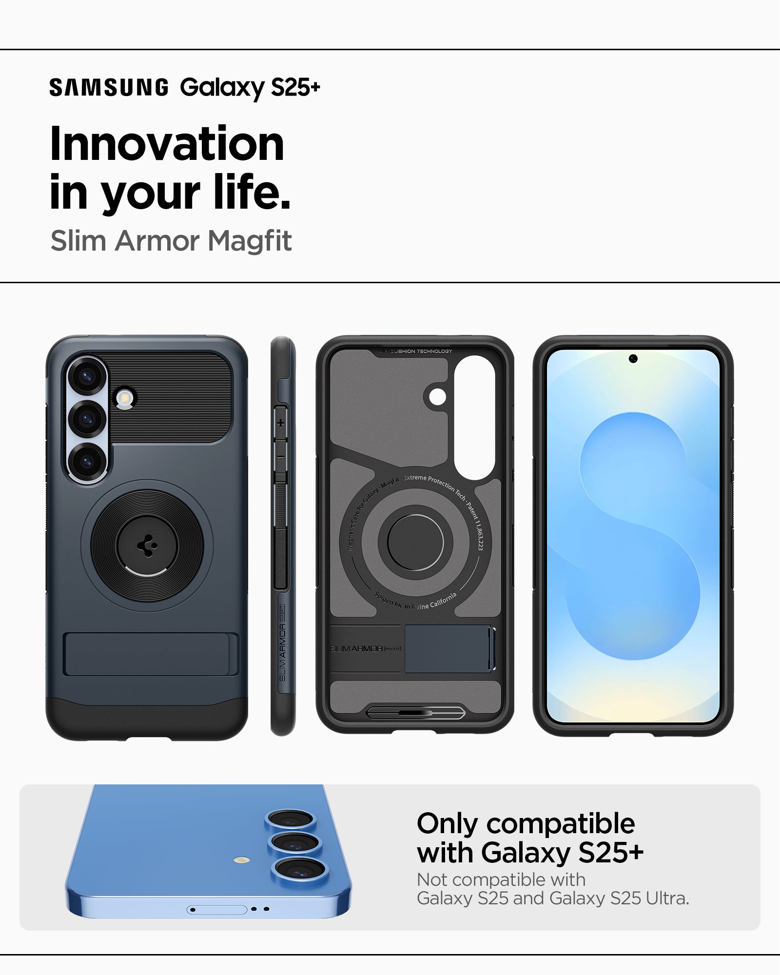 ACS08914 - Galaxy S25 Plus Case Slim Armor (MagFit) in Metal Slate Samsung Galaxy S25 Ultra. Innovation in your life. Slim armor magfit. Only compatible with galaxy s25+. Not compatible with galaxy s25 and galaxy s25 ultra.