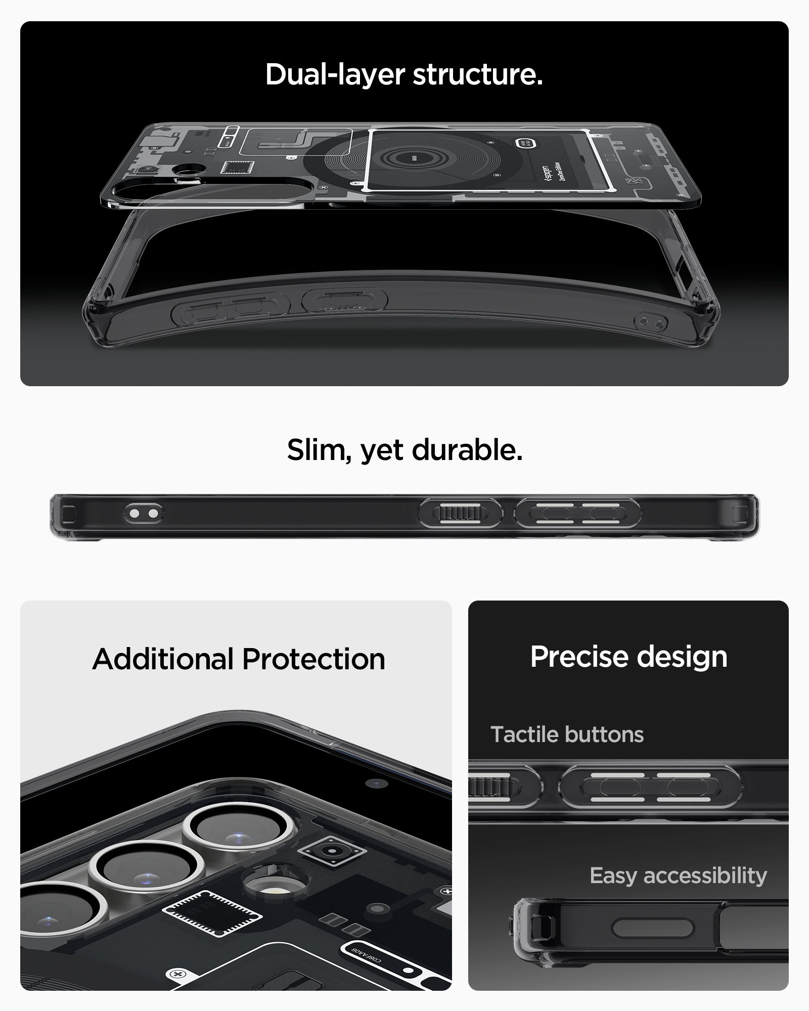 ACS08982 - Galaxy S25 Plus Case Ultra Hybrid Metal Ring Zero One (MagFit) in Zero One Black showing the dual-layer structure. Slim, yet durable. Additional protection. Precise design with tactile buttons and easy accessibility