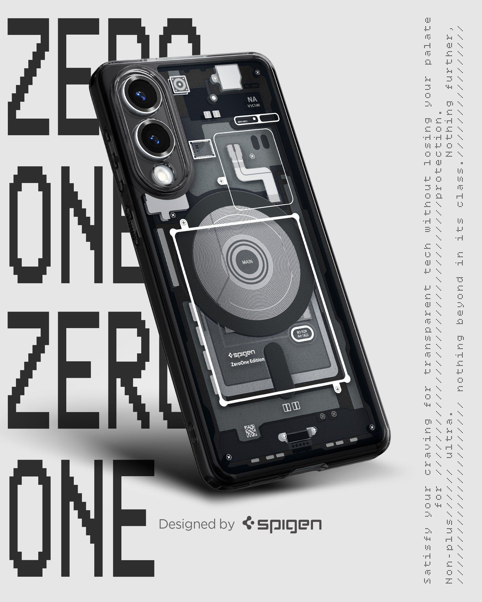ACS09415 - Galaxy S25 Edge Case Ultra Hybrid Zero One in Zero One Black showing the back, partial side and bottom