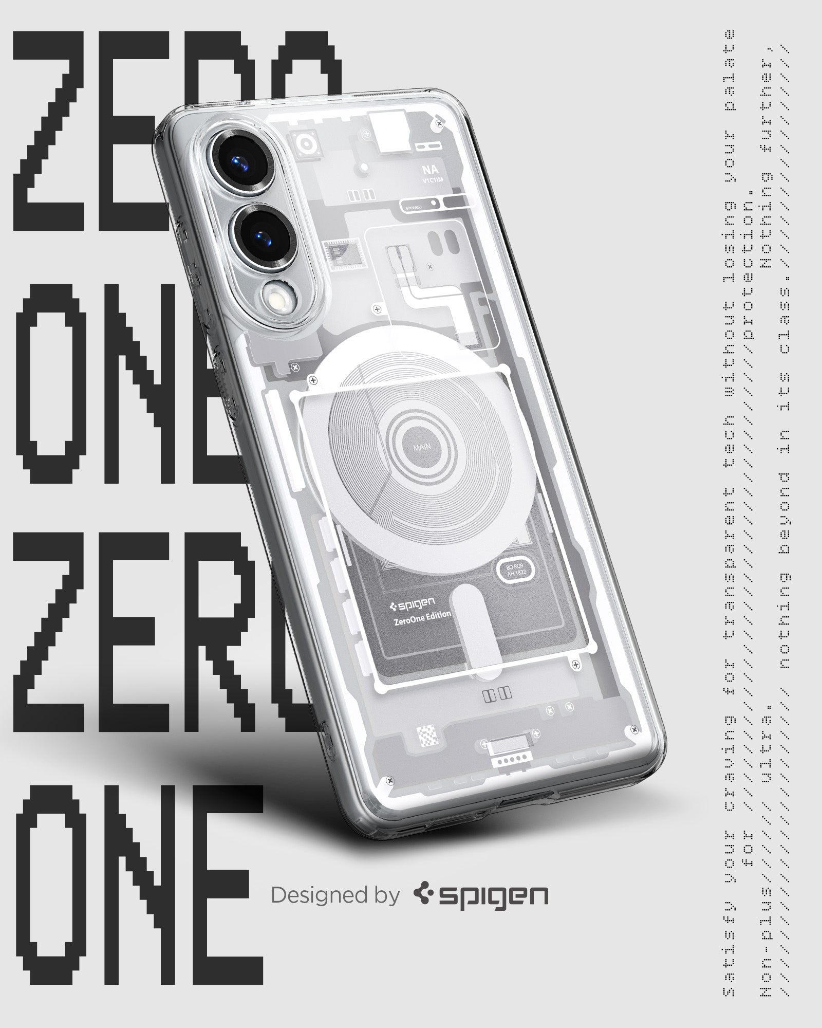 ACS09417 - Galaxy S25 Edge Case Ultra Hybrid Zero One in Zero One White showing the back and partial side