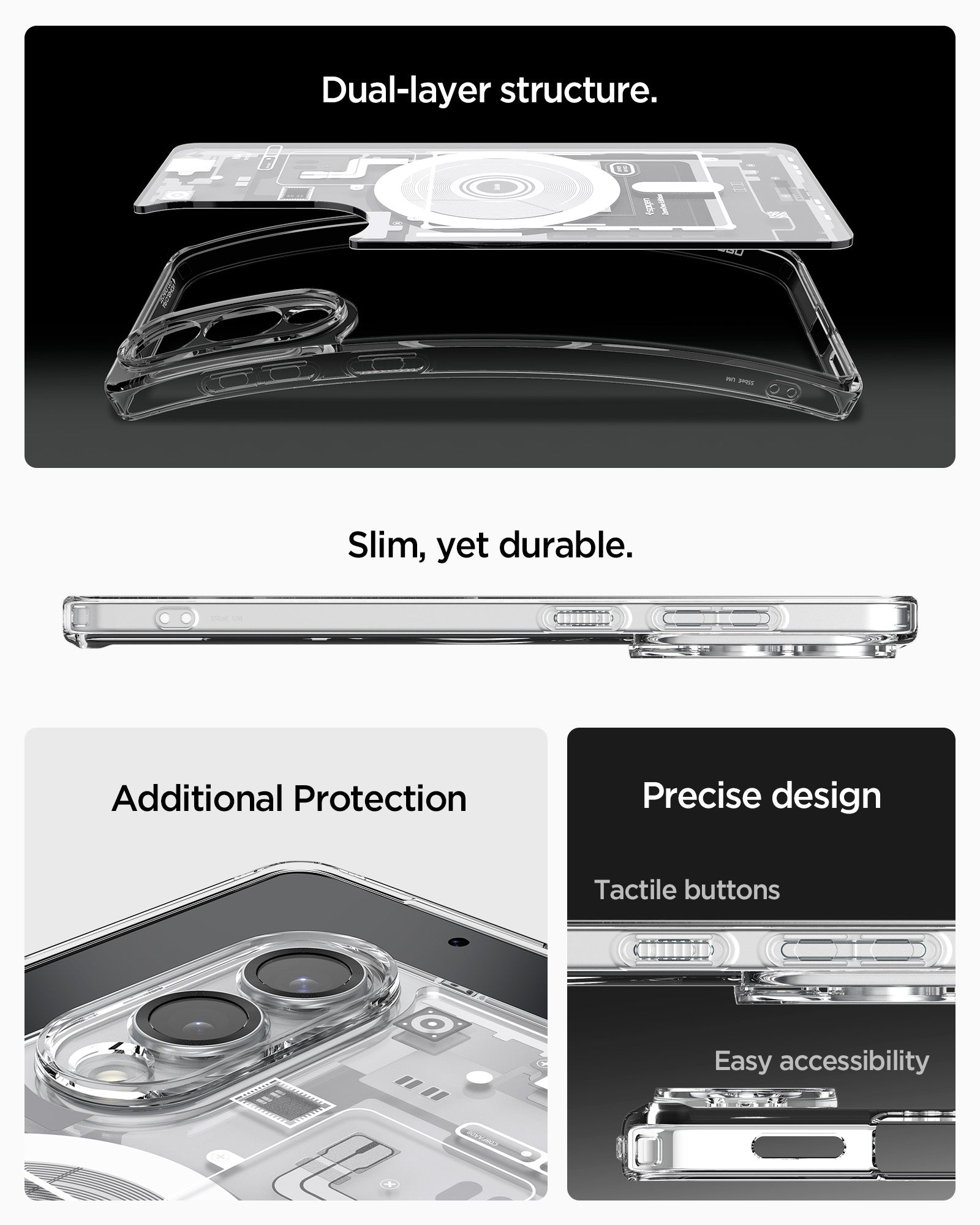 ACS09417 - Galaxy S25 Edge Case Ultra Hybrid Zero One in Zero One White showing the dual-layer structure. Slim, yet durable. Additional Protection. Precise design, tactile buttons and easy accessibility