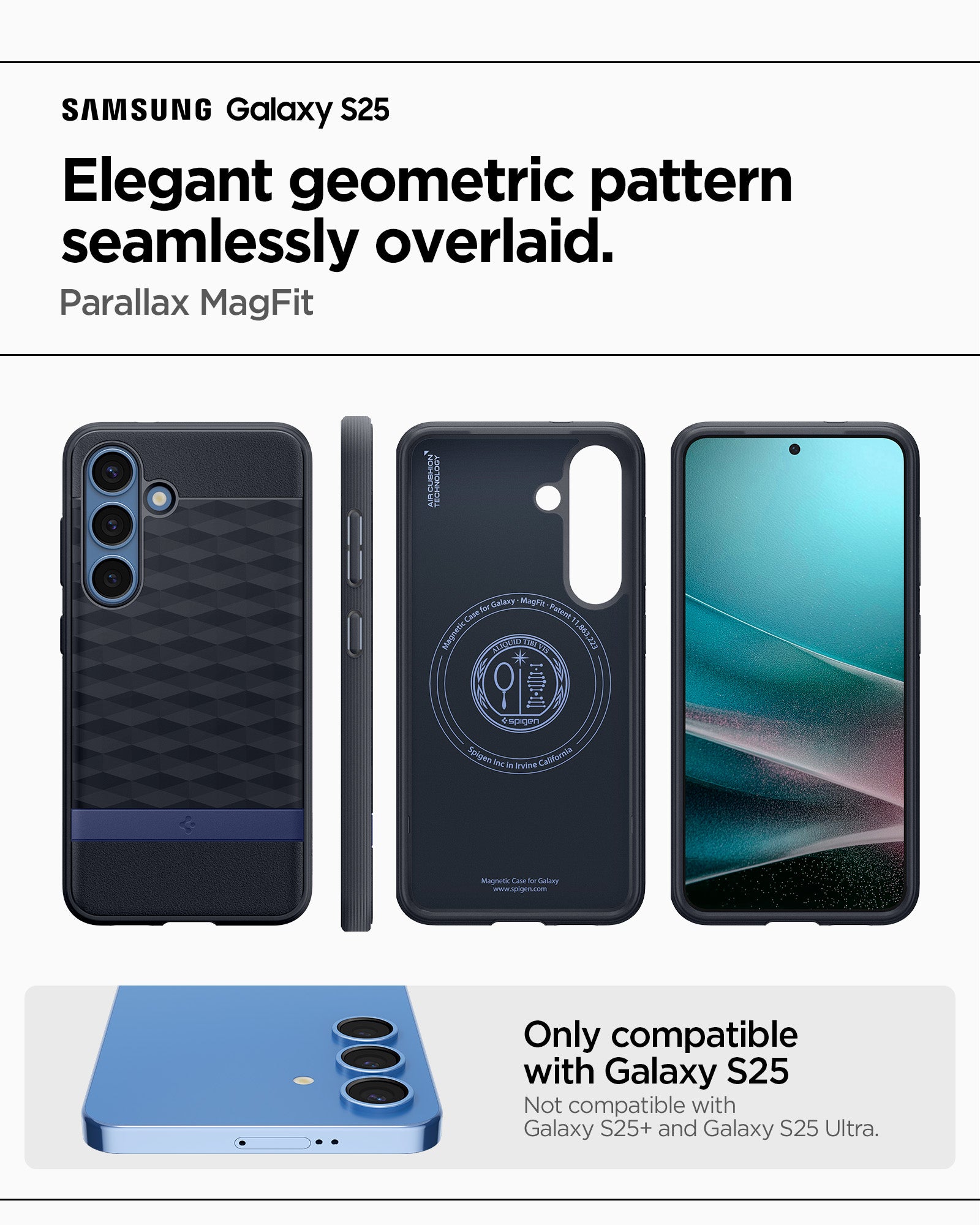 ACS09064 - Galaxy S25 Case Parallax (MagFit) in Navy Violet showing the elegant geometric pattern seamlessly overlaid. Parallax MagFit. Only compatible with Galaxy S25+ and not compatible with Galaxy S25 and Galaxy S25 Ultra