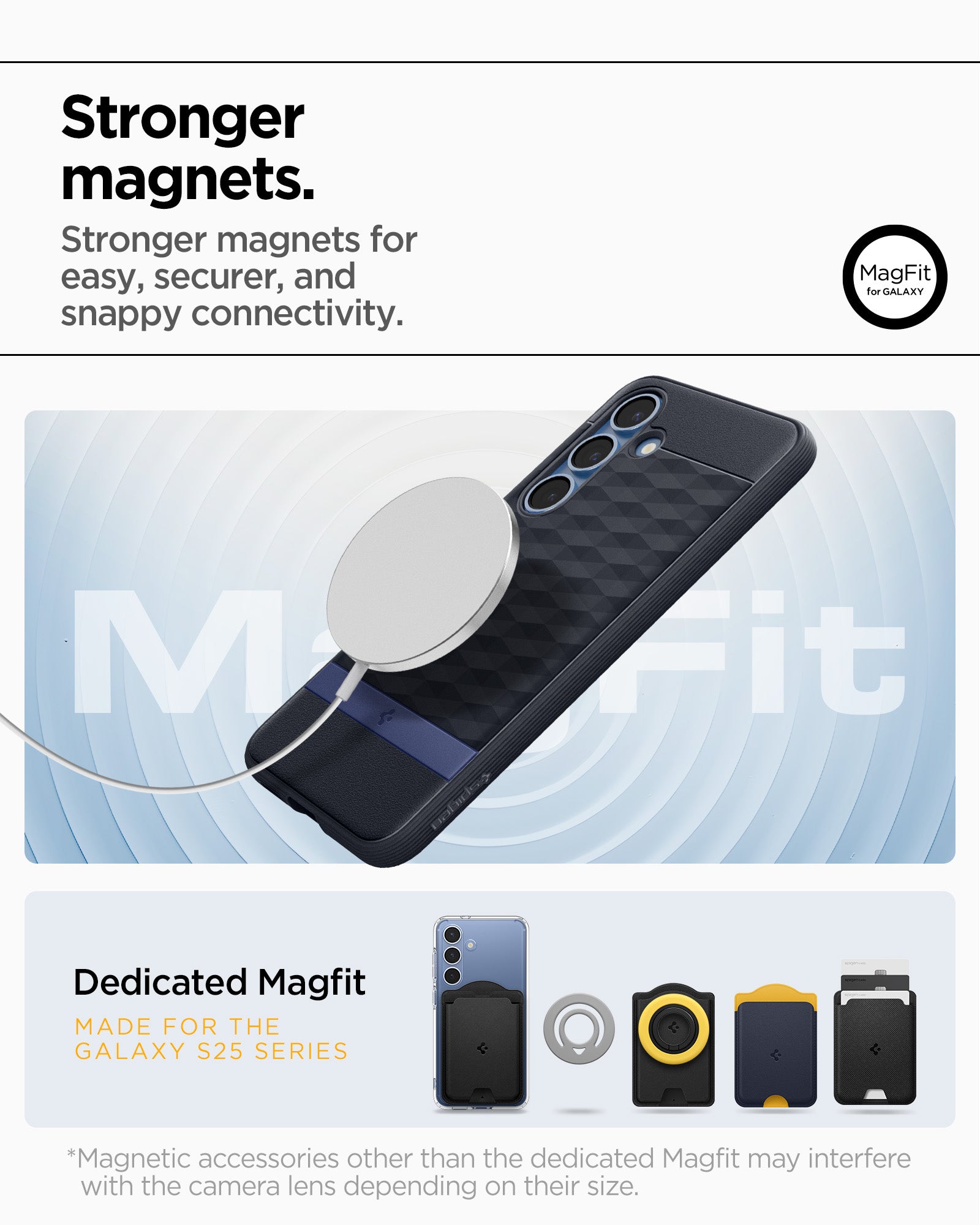 ACS09064 - Galaxy S25 Case Parallax (MagFit) in Navy Violet showing the stronger magnets for easy, securer, and snappy connectivity. Dedicated Magfit made for galaxy S25 series. *Magnetic accessories other than the dedicated Magfit may interfere with the camera lens depending on their size