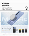 ACS09062 - Galaxy S25 Case Parallax (MagFit) in Purple-ish showing the stronger magnets for easy, securer, and snappy connectivity. Dedicated Magfit made for galaxy S25 series. *Magnetic accessories other than the dedicated Magfit may interfere with the camera lens depending on their size