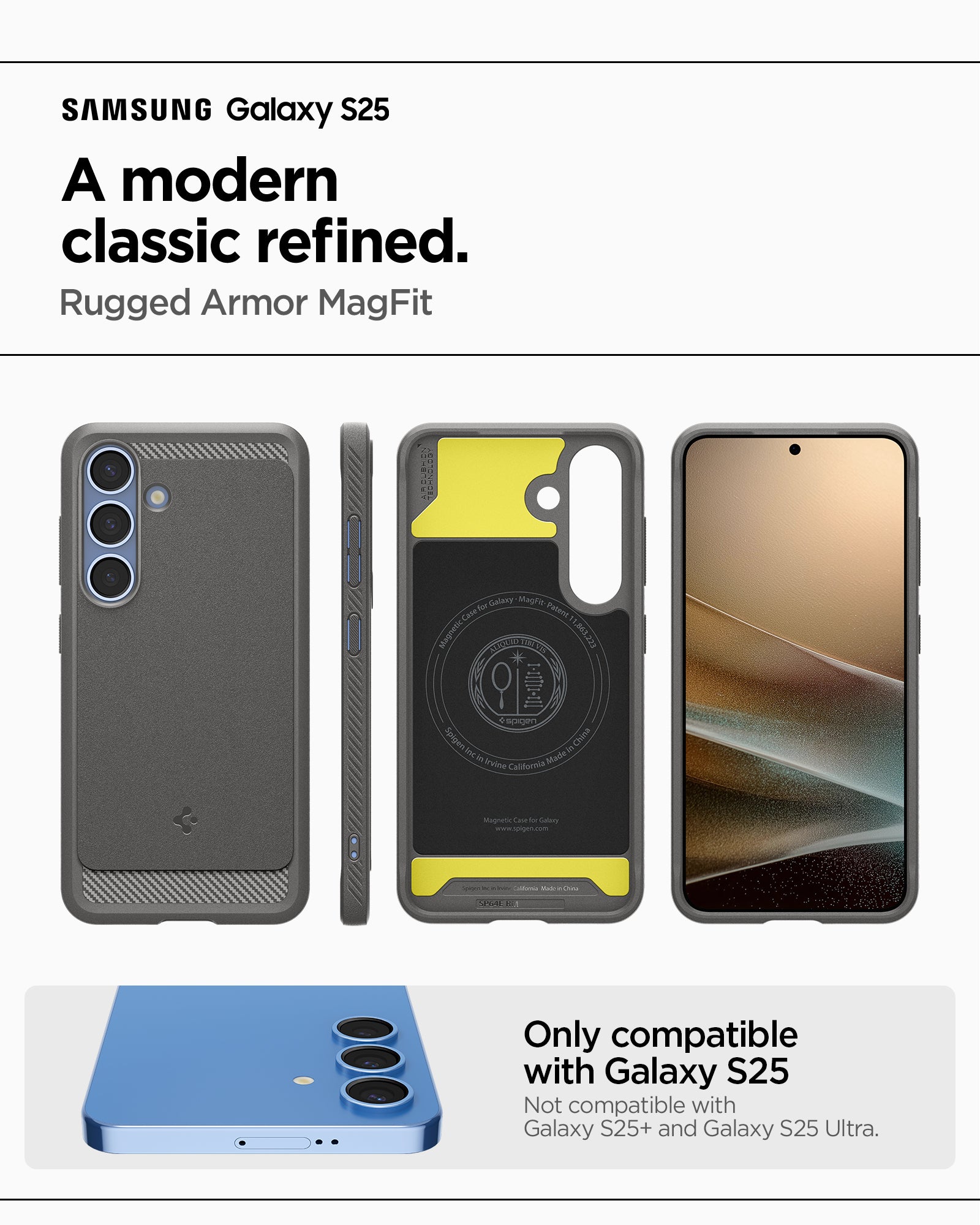 ACS08999 - Galaxy S25 Case Rugged Armor (MagFit) in Marble Gray A modern classic refined. Rugged armor magfit. Only compatible with galaxy s25. Not compatible with galaxy s25+ and galaxy s25 ultra.