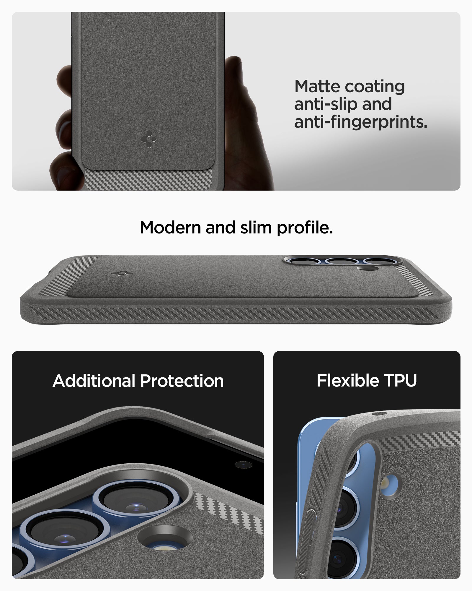 ACS08999 - Galaxy S25 Case Rugged Armor (MagFit) in Marble Gray matte coating anti slip and anti fingerprints. Modern and slim profile. Additional protection. flexible tpu.