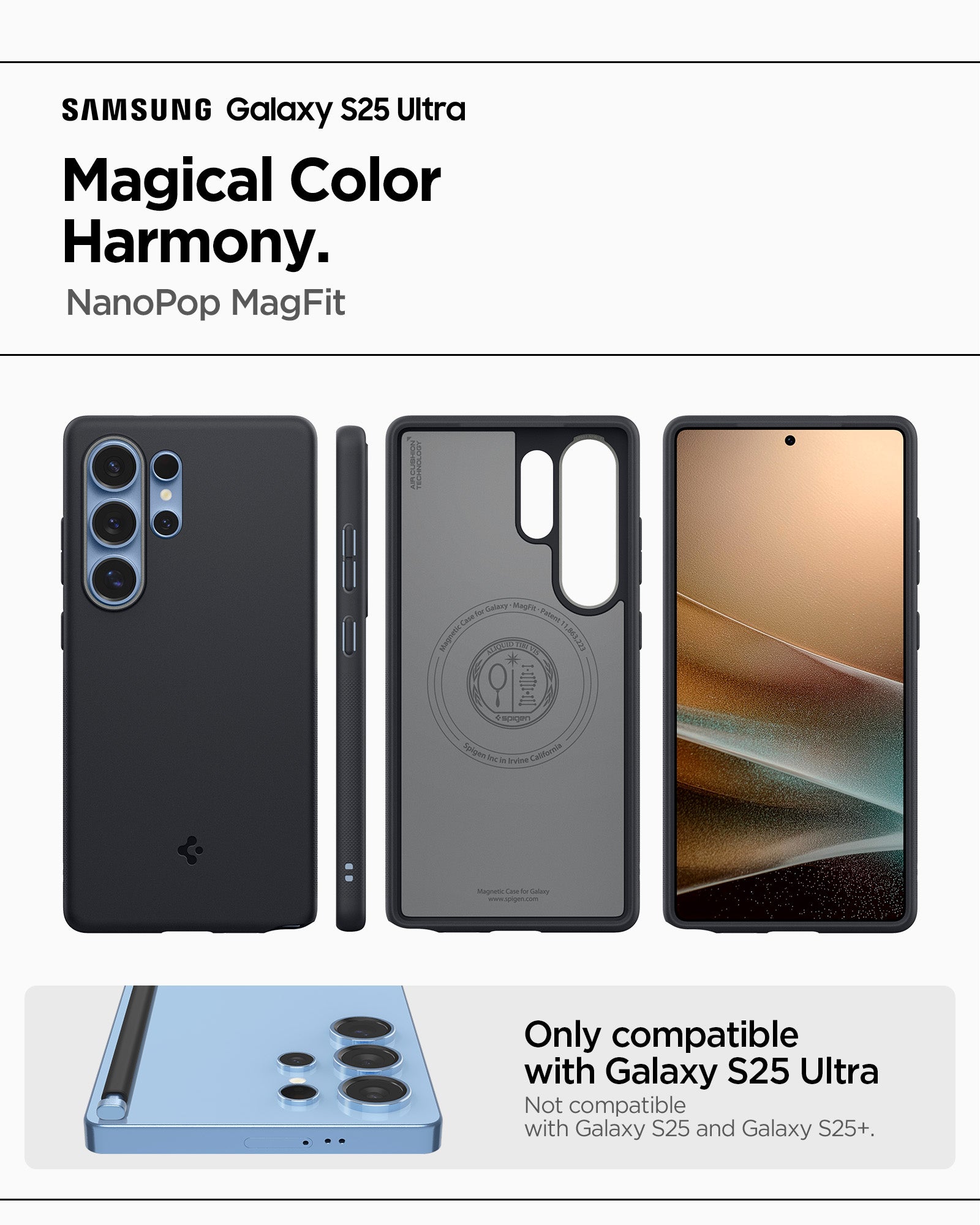 ACS09057 - Galaxy S25 Ultra Case Nano Pop (MagFit) in Black Sesame showing the compatibility. Only compatible with Galaxy S25 Ultra and not compatible with Galaxy S25 and Galaxy S25+