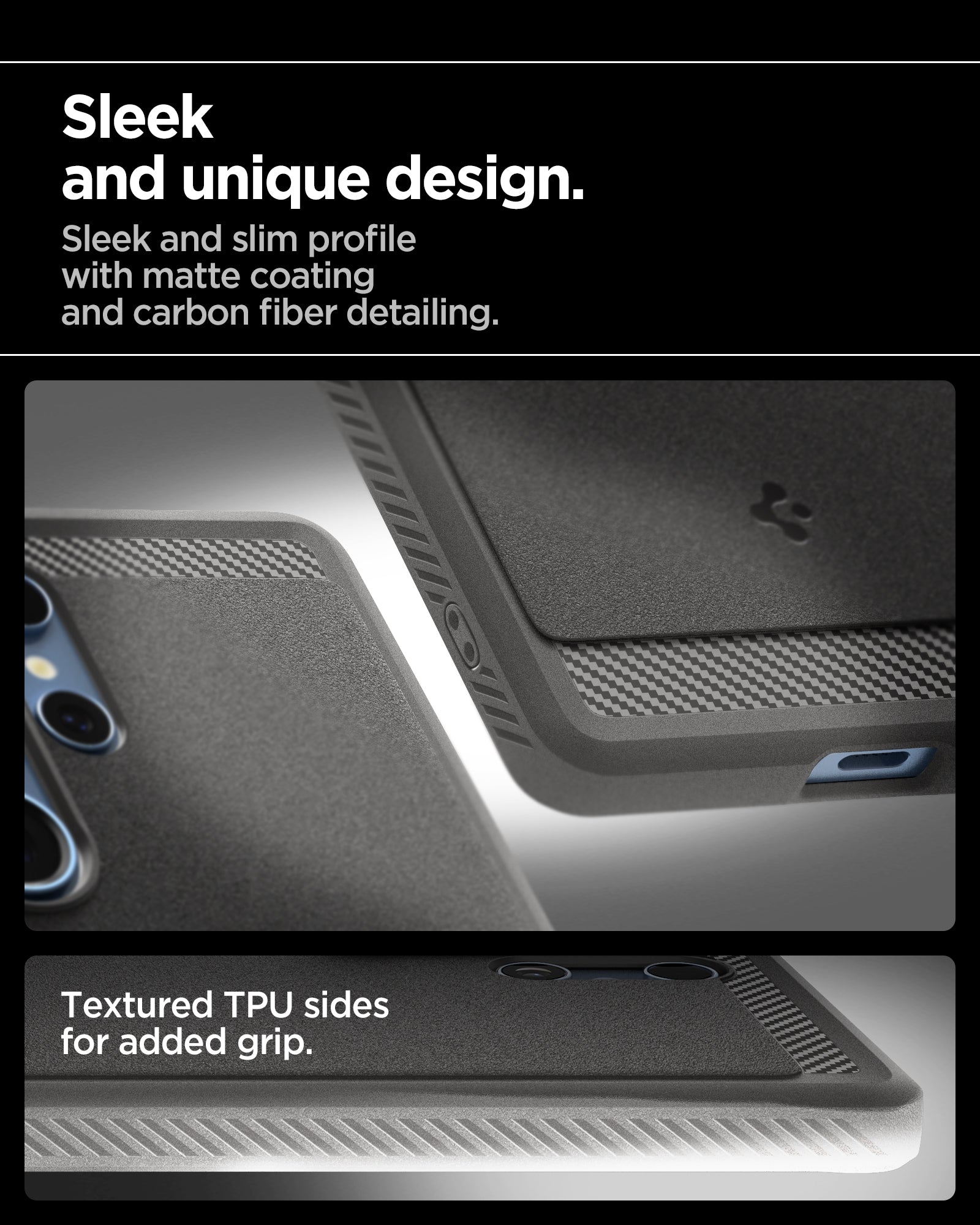 ACS08952 - Galaxy S25 Ultra Case Rugged Armor (MagFit) in Marble Gray sleek and unique design. sleek and slim profile with matte coating and carbon fiber detailing. textured tpu sides for added grip.