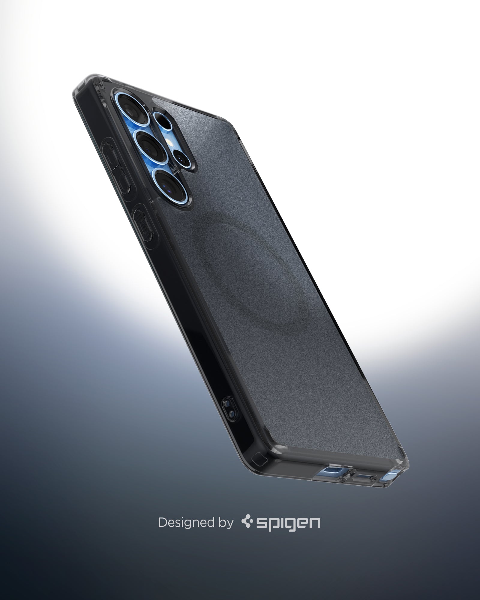 ACS08960 - Galaxy S25 Ultra Case Ultra Hybrid Metal Ring (MagFit) in Frost Black showing the partial back, side and bottom