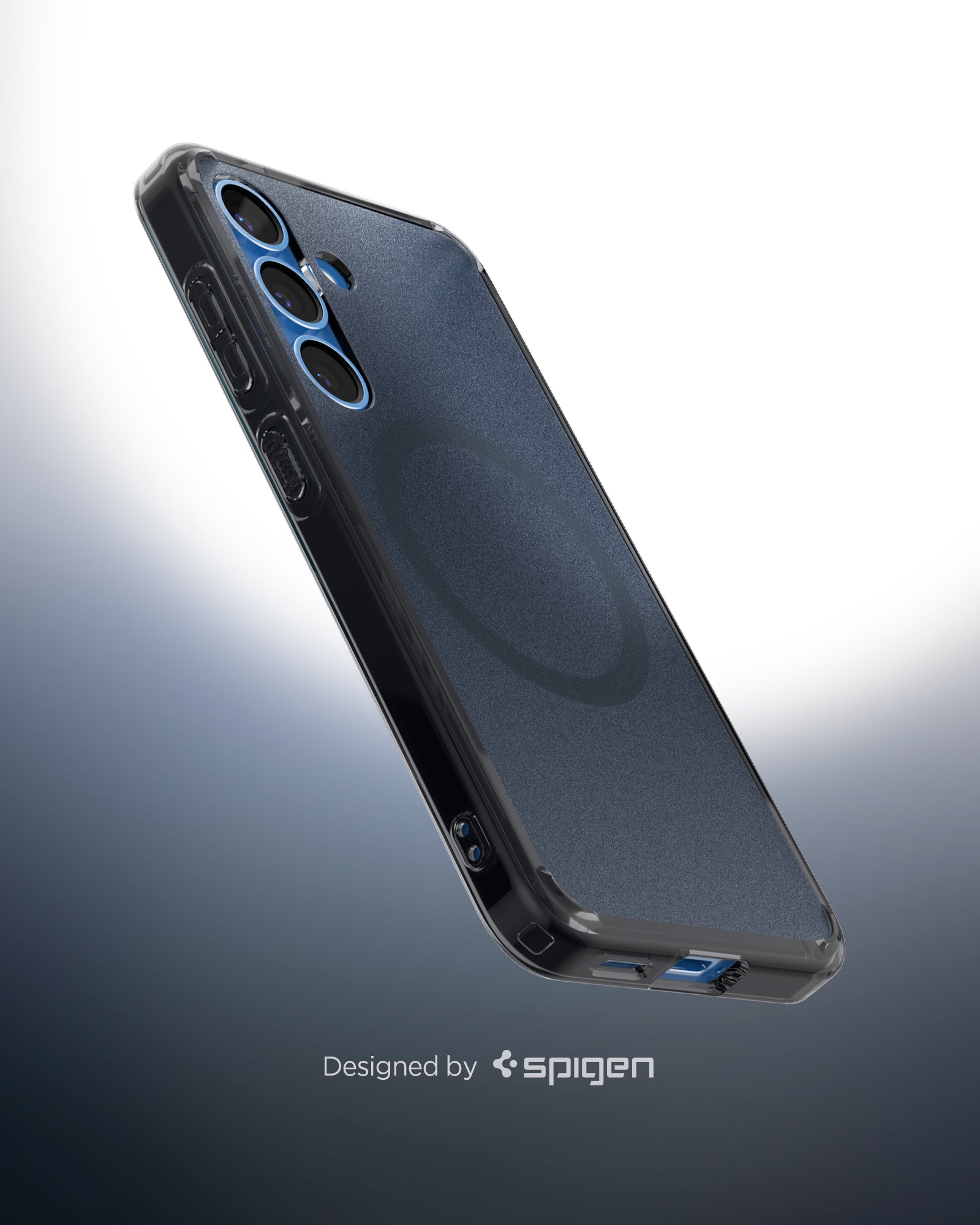 ACS09005 - Galaxy S25 Case Ultra Hybrid Metal Ring (MagFit) in Frost Black showing the partial back, side and bottom