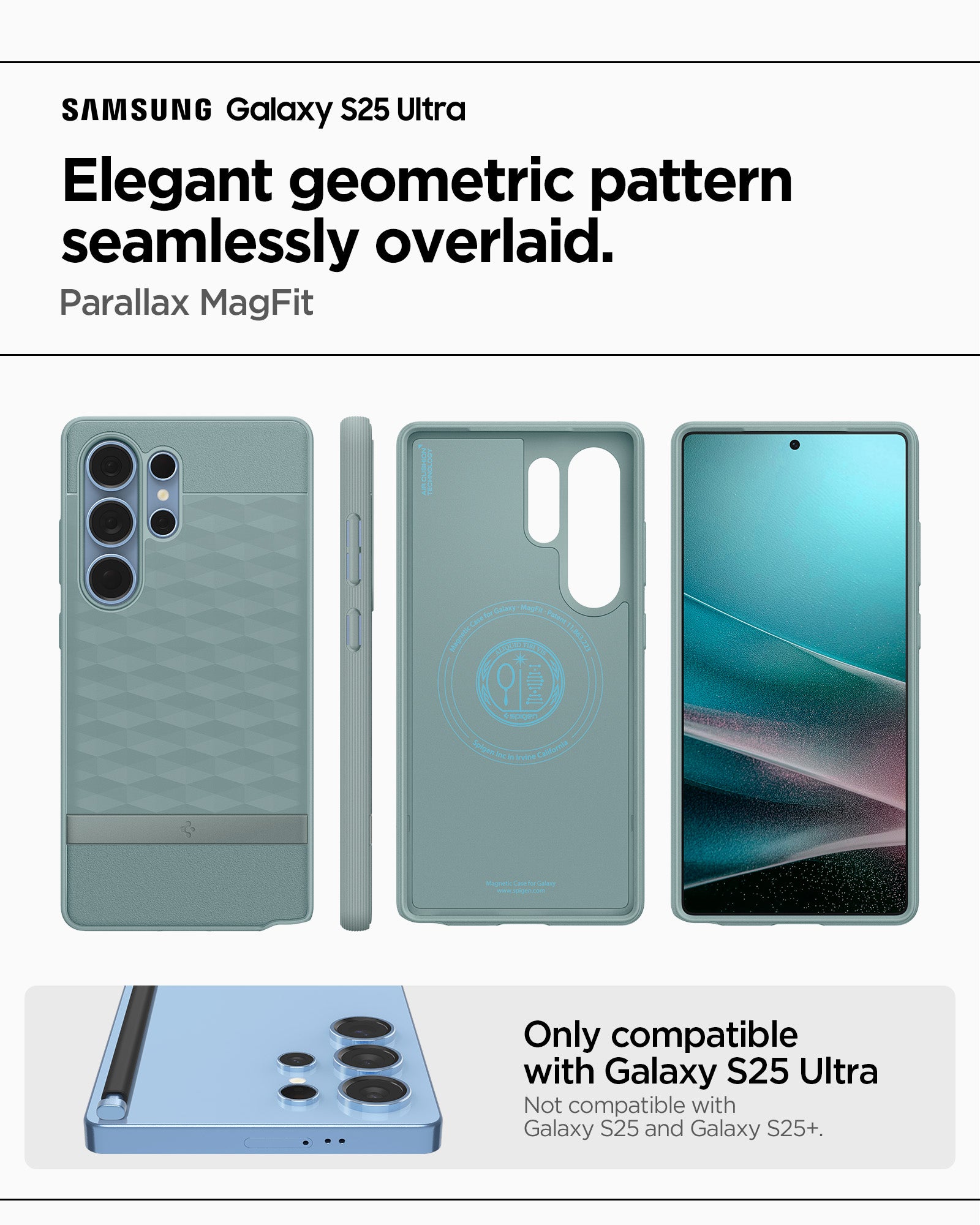 ACS09053 - Galaxy S25 Ultra Case Parallax (MagFit) in Sage Green showing the elegant geometric pattern seamlessly overlaid. Parallax MagFit. Only compatible with Galaxy S25 Ultra and not compatible with Galaxy S25 and Galaxy S25+