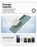 ACS09053 - Galaxy S25 Ultra Case Parallax (MagFit) in Sage Green showing the stronger magnets for easy, securer, and snappy connectivity. Dedicated Magfit made for galaxy S25 series. *Magnetic accessories other than the dedicated Magfit may interfere with the camera lens depending on their size