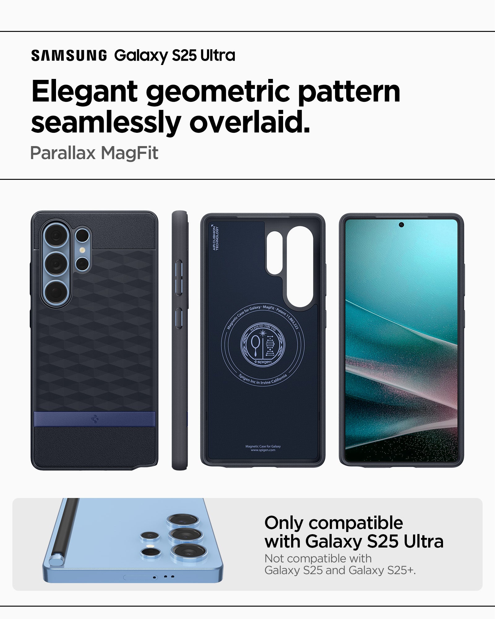 ACS09054 - Galaxy S25 Ultra Case Parallax (MagFit) in Navy Violet showing the elegant geometric pattern seamlessly overlaid. Parallax MagFit. Only compatible with Galaxy S25 Ultra and not compatible with Galaxy S25 and Galaxy S25+