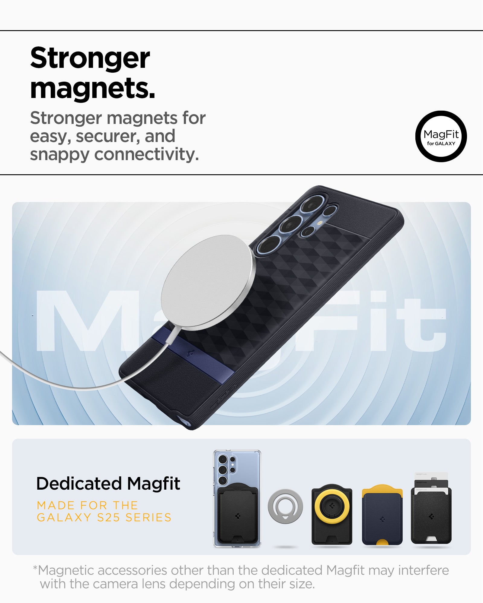 ACS09054 - Galaxy S25 Ultra Case Parallax (MagFit) in Navy Violet showing the stronger magnets for easy, securer, and snappy connectivity. Dedicated Magfit made for galaxy S25 series. *Magnetic accessories other than the dedicated Magfit may interfere with the camera lens depending on their size