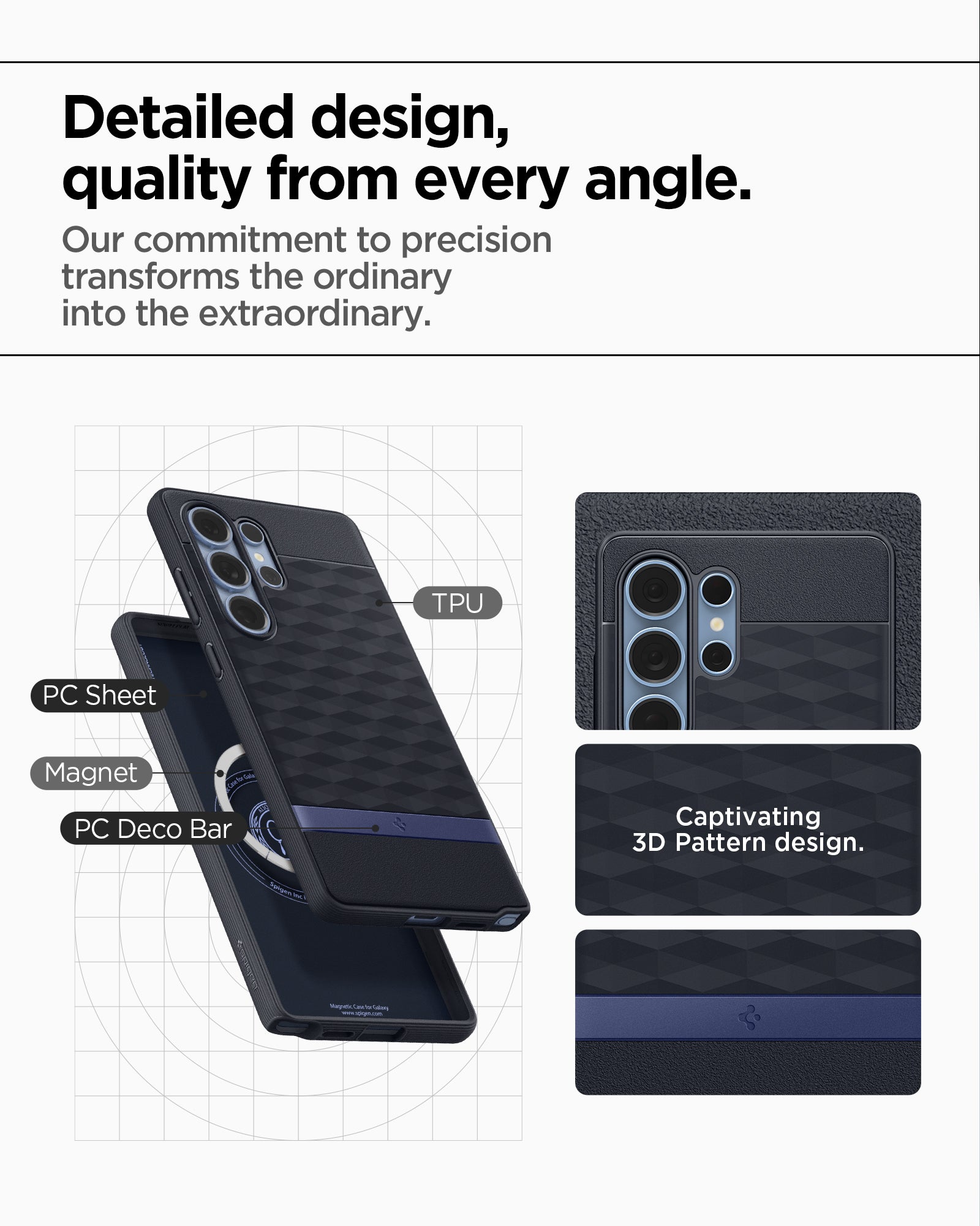 ACS09054 - Galaxy S25 Ultra Case Parallax (MagFit) in Navy Violet showing the detailed design, quality from every angle. Our commitment to precision transforms the ordinary into the extraordinary. TPU, PC Sheet, Magnet and PC Decor Bar with captivating 3D pattern design