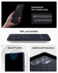 ACS09054 - Galaxy S25 Ultra Case Parallax (MagFit) in Navy Violet showing how it is engineered for a better grip. Slim, yet durable. Sound Tunnel and Additional Protection