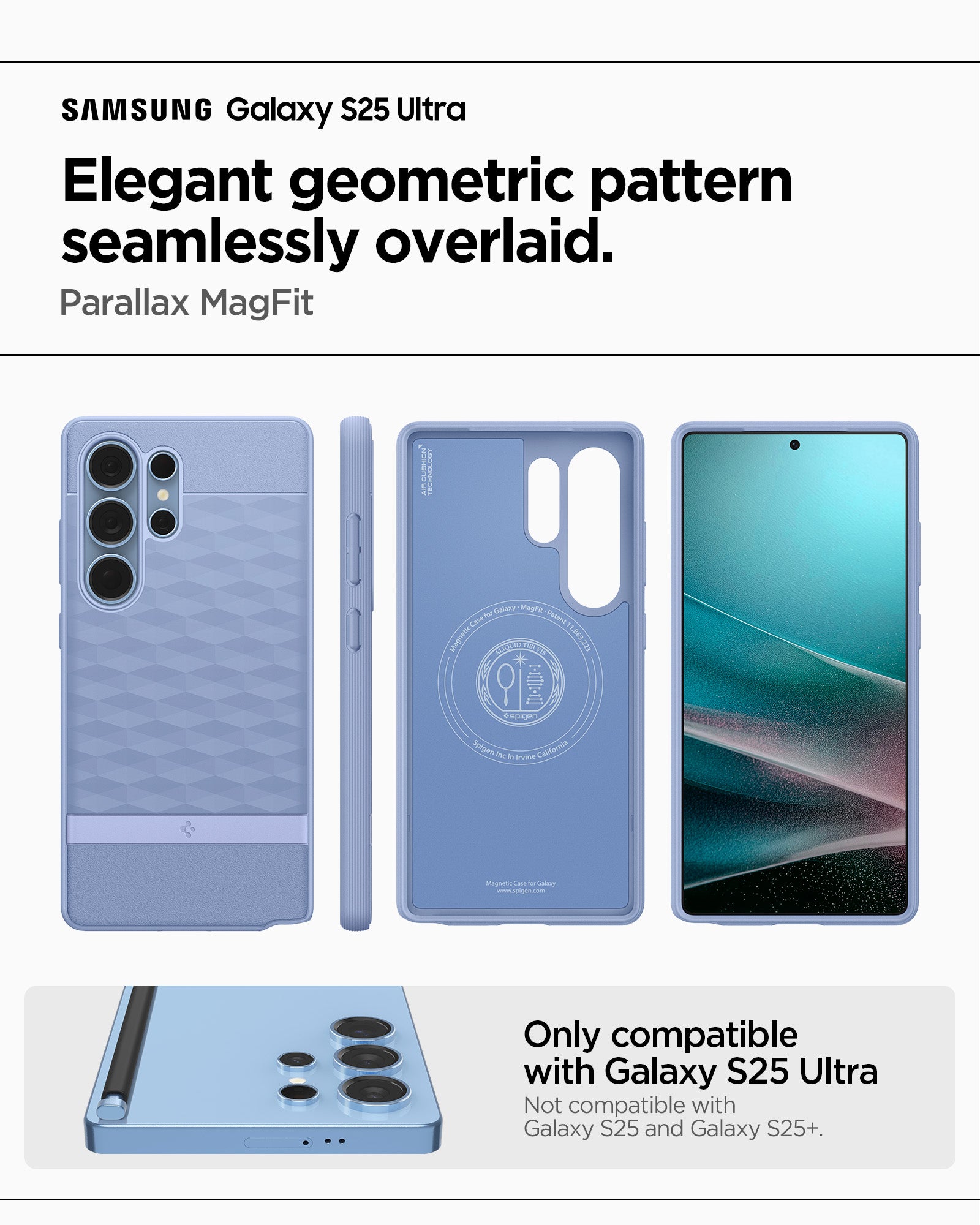 ACS09052 - Galaxy S25 Ultra Case Parallax (MagFit) in Purple-ish showing the elegant geometric pattern seamlessly overlaid. Parallax MagFit. Only compatible with Galaxy S25 Ultra and not compatible with Galaxy S25 and Galaxy S25+