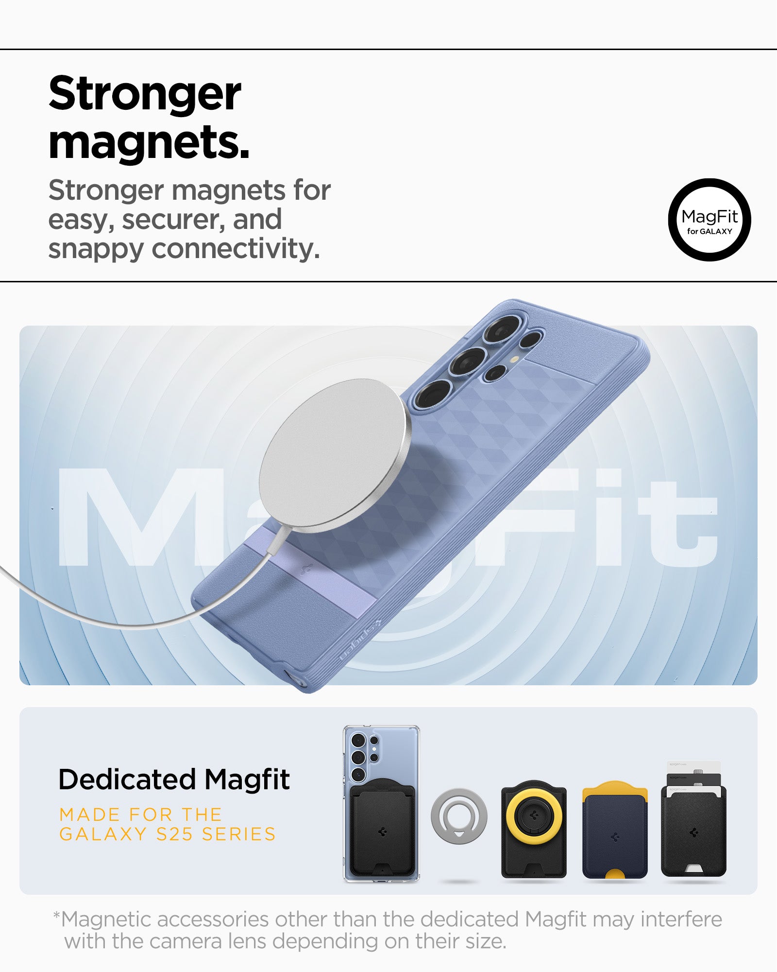 ACS09052 - Galaxy S25 Ultra Case Parallax (MagFit) in Purple-ish showing the stronger magnets for easy, securer, and snappy connectivity. Dedicated Magfit made for galaxy S25 series. *Magnetic accessories other than the dedicated Magfit may interfere with the camera lens depending on their size