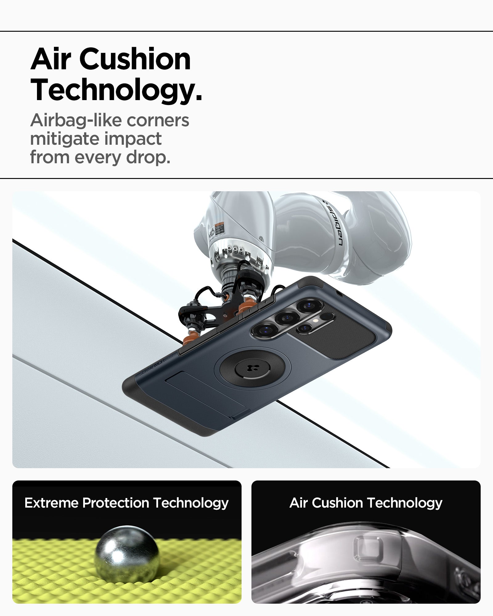 ACS08908 - Galaxy S25 Ultra Case Slim Armor (MagFit) in Metal Slate air cushion technology. Airbag like corners mitigate impact from every drop. Extreme protection technology. Air cushion technology.