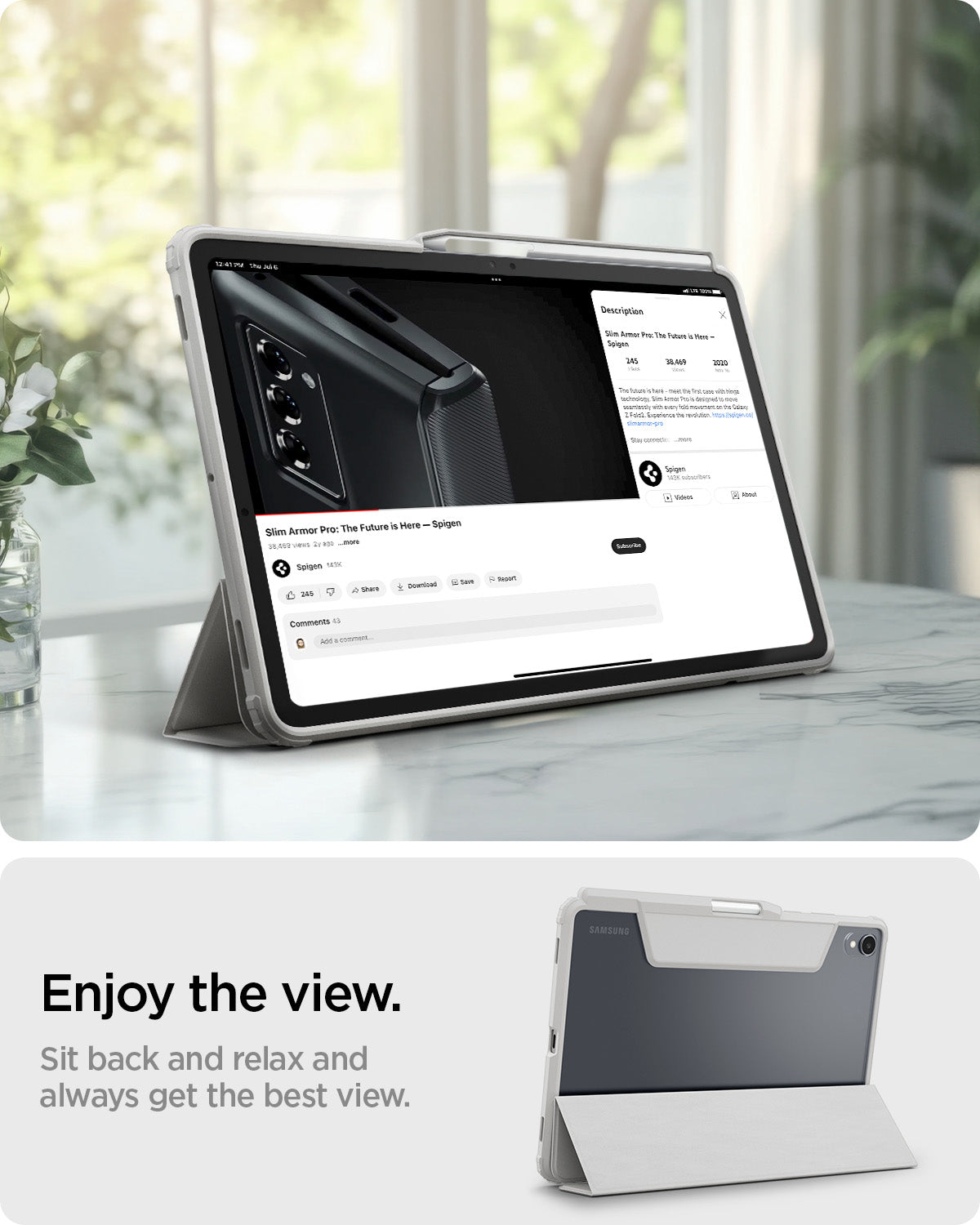 ACS10220 - Galaxy Tab S11 Ultra Series Ultra Hybrid Pro in Gray showing enjoy the view. sit back and relax and always get the best view