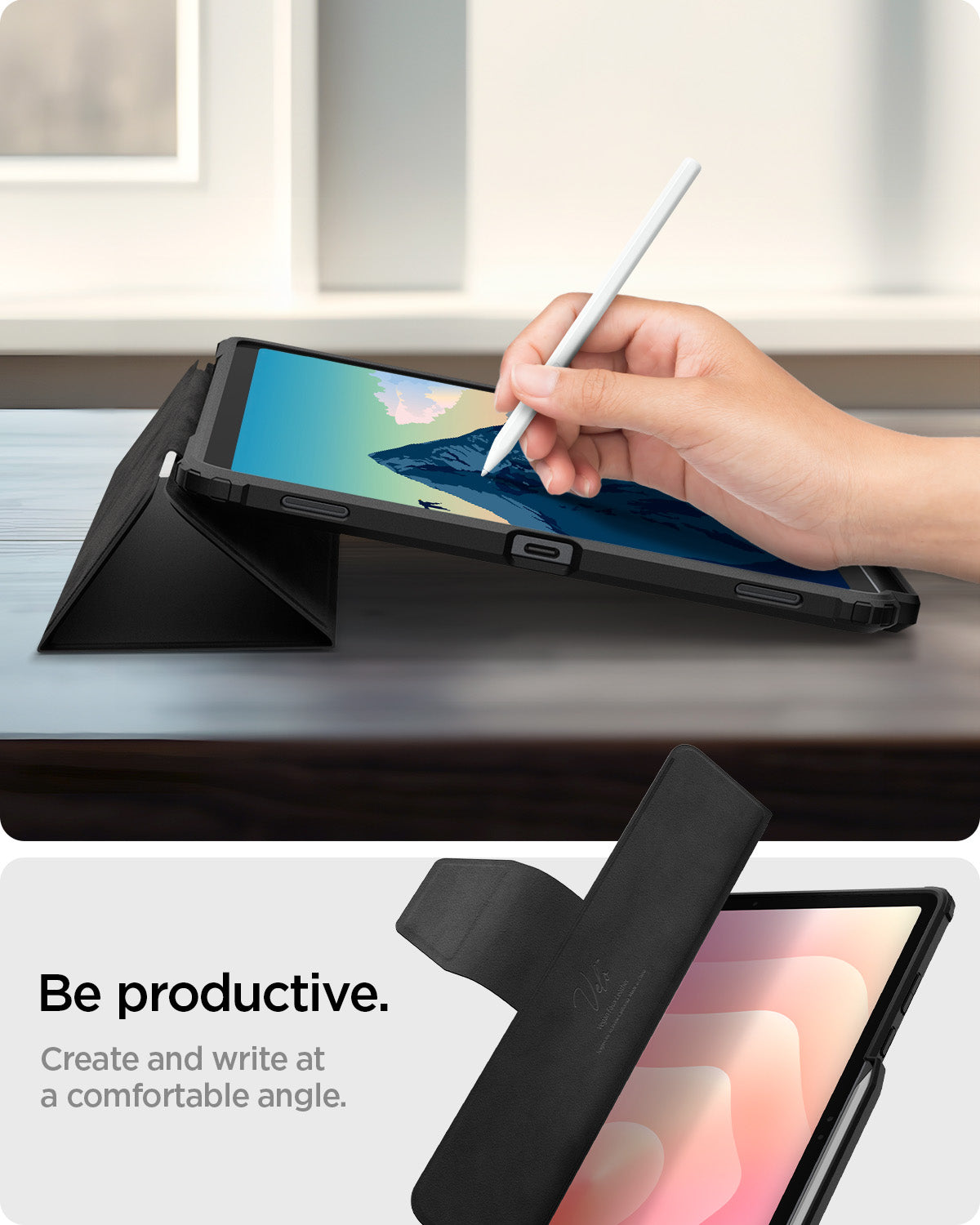 ACS10219 - Galaxy Tab S11 Ultra Series Ultra Hybrid Pro in Black showing be productive. create and write at a comfortable angle.
