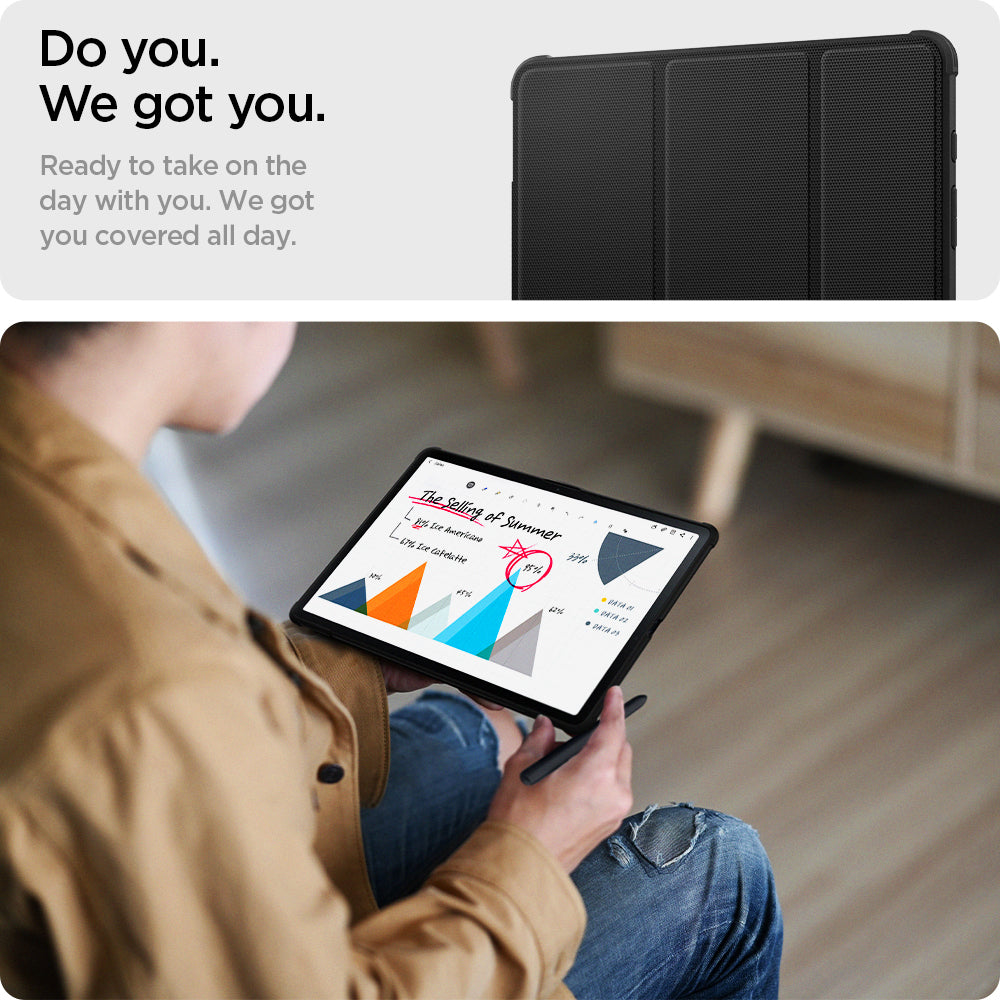 ACS03007 - Galaxy Tab S7 FE Case Rugged Armor Pro in black do you. we got you. ready to take on the day with you. we got you covered all day.
