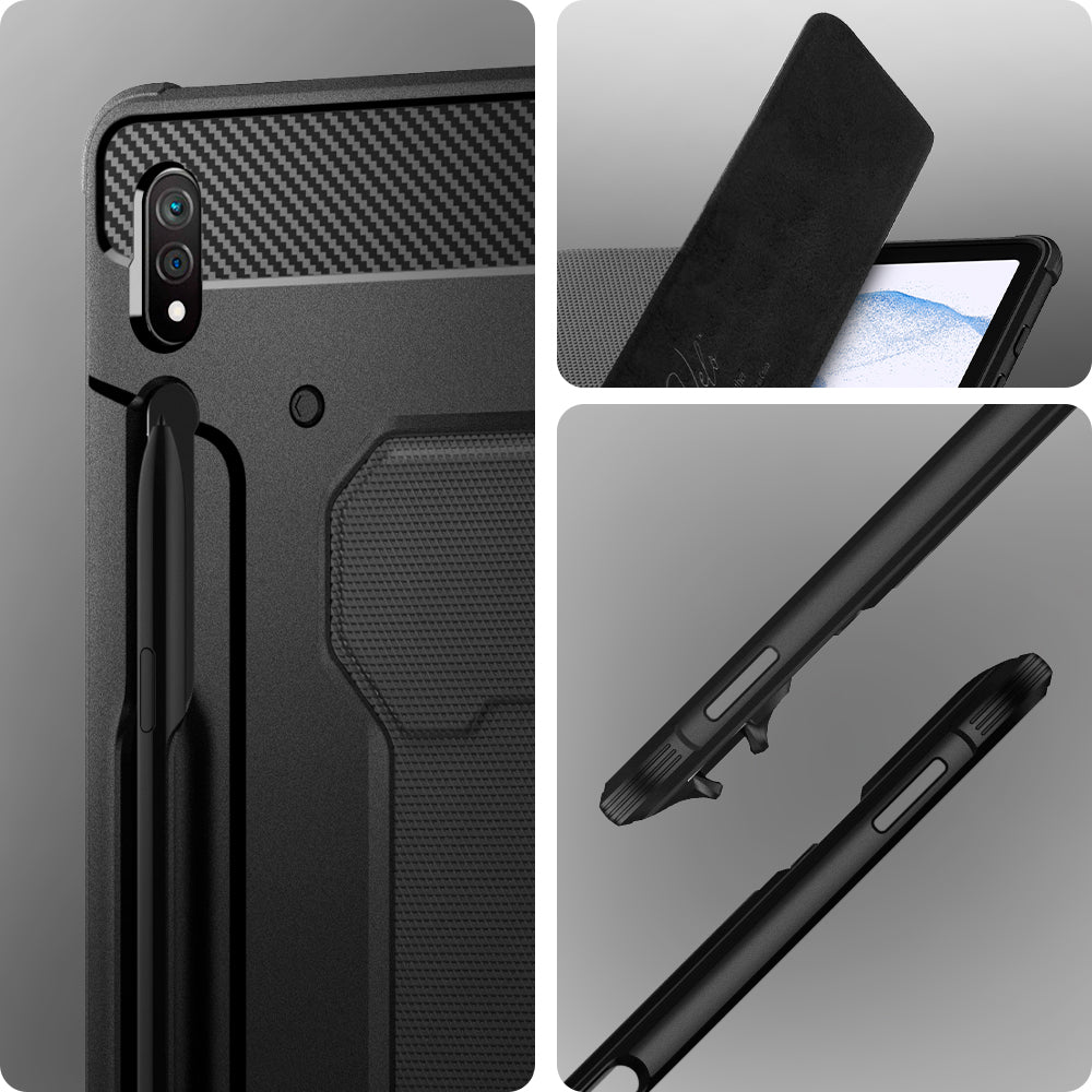 ACS01607 - Galaxy Tab S8+ Case Rugged Armor Pro in black showing front, back, side and back.