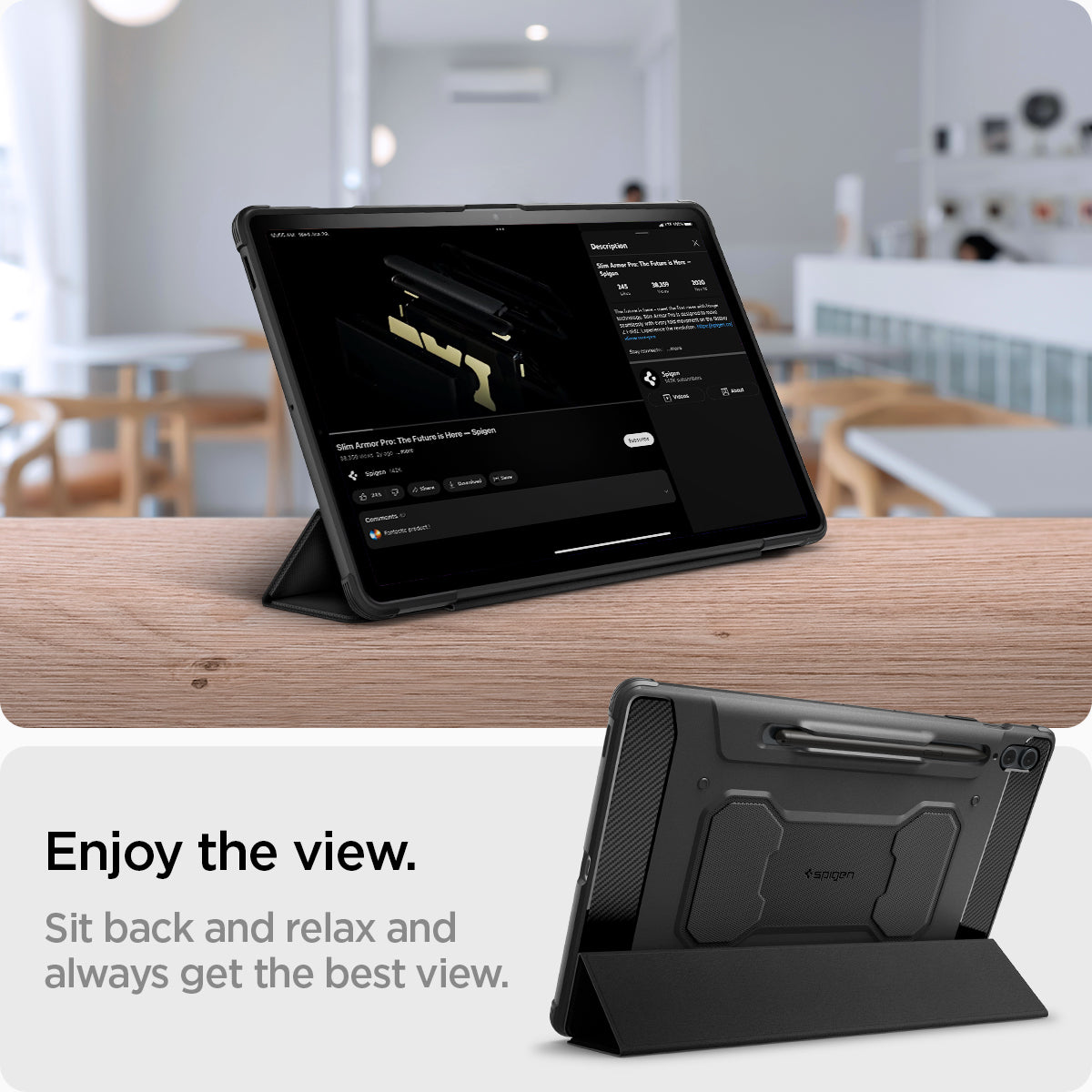 ACS06856 - Galaxy Tab S9 FE+ Case Rugged Armor Pro in black enjoy the view. Sit back and relax and always get the best view.