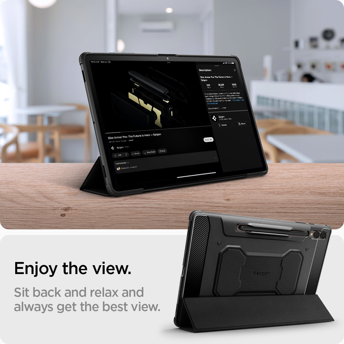 ACS06539 - Galaxy Tab S9+ Case Rugged Armor Pro in black enjoy the view. Sit back and relax and always get the best view.