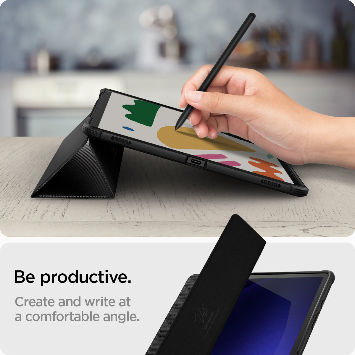 ACS06539 - Galaxy Tab S9+ Case Rugged Armor Pro in black be productive. Create and write at a comfortable angle.
