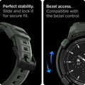ACS04326 - Galaxy Watch 4 Classic (46mm) Case Rugged Armor Pro in military green bezel access. compatible with the bezel control. Perfect stability slide and lock it for secure fit.