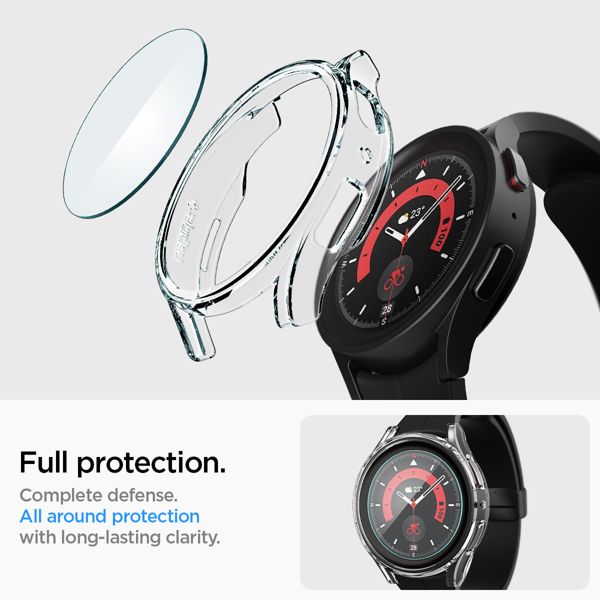 ACS05400 - Galaxy Watch 5 Pro (45mm) Case Thin Fit Glass in crystal clear full protection. complete defense. all around protection with long lasting clarity.