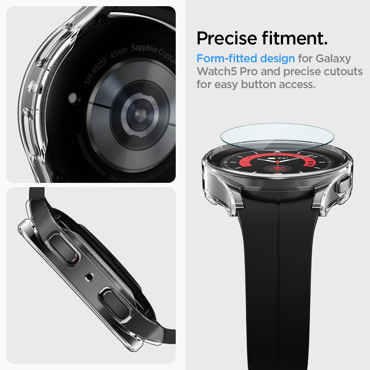ACS05400 - Galaxy Watch 5 Pro (45mm) Case Thin Fit Glass in crystal clear precise fitment. form fitted design for galaxy watch 5 pro and precise cutouts or easy button access.