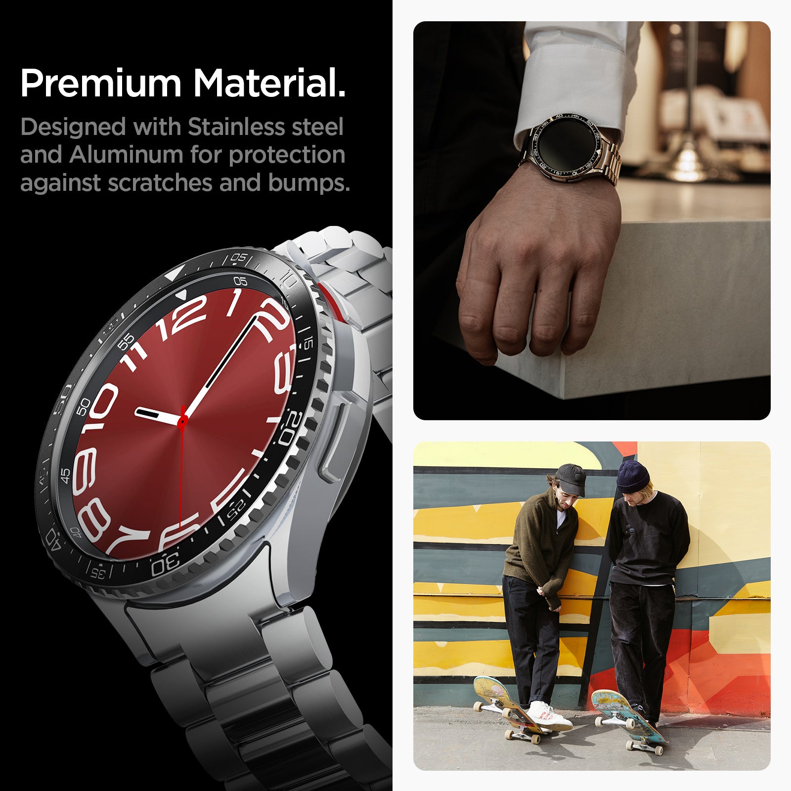 ACS06863 - Galaxy Watch 6 Classic (43mm) Bezel Tune in black premium material. designed with stainless steel and aluminum for protection against scratches and bumps.
