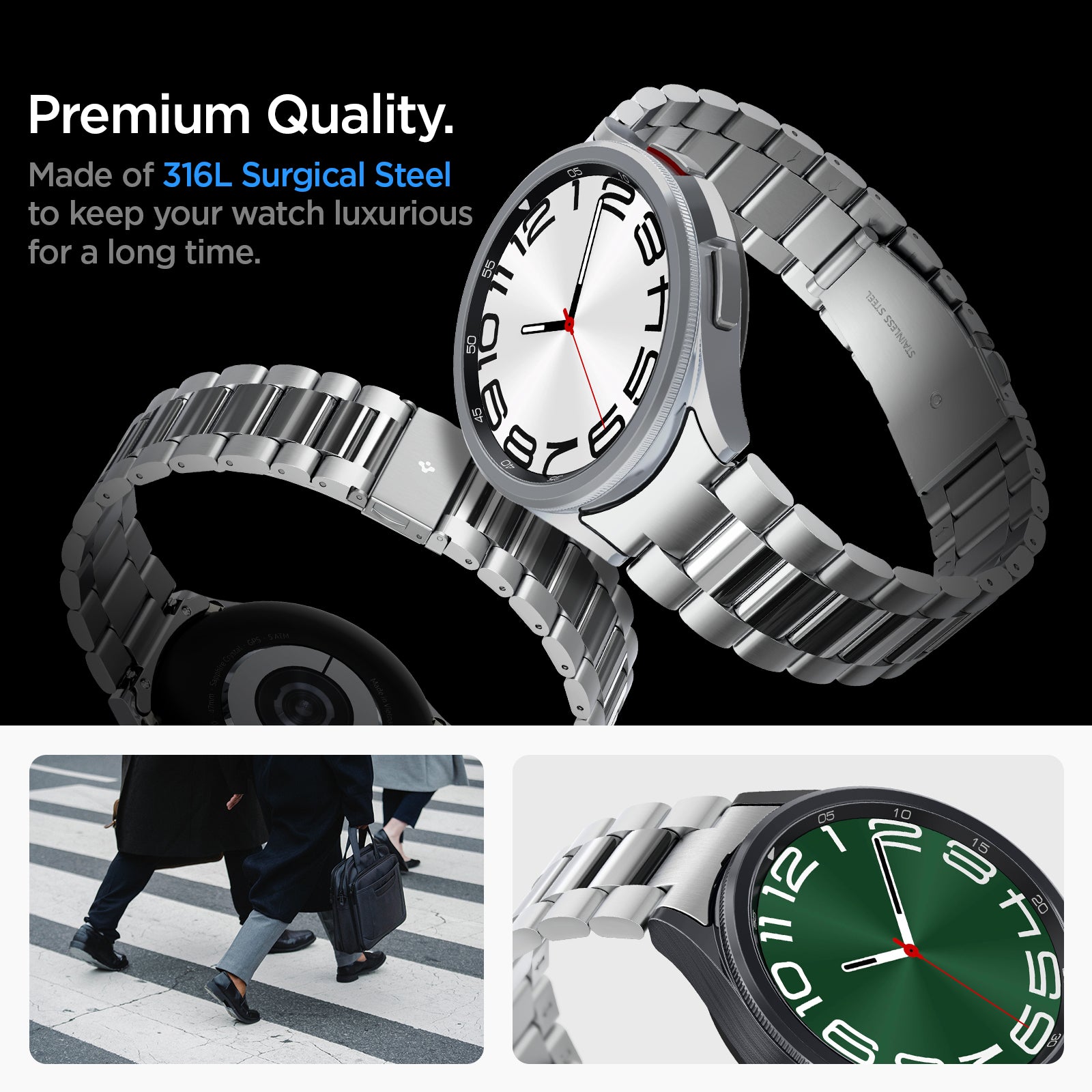 AMP06489 - Watch 6 Classic (47mm) Modern Fit 316L Band in Silver premium quality. Made of 316L surgical steel to keep your watch luxurious for a long time.