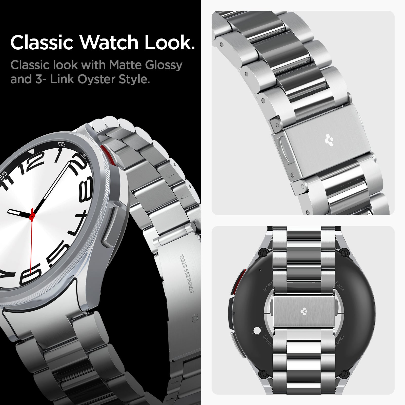 AMP06489 - Watch 6 Classic (47mm) Modern Fit 316L Band in Silver classic look with matte glossy and 3 link oyster style.