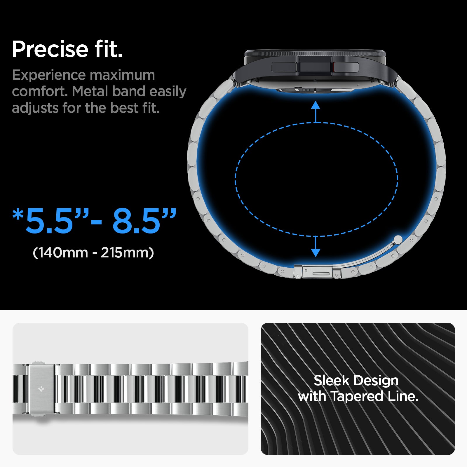 AMP06489 - Watch 6 Classic (47mm) Modern Fit 316L Band in Silver precise fit. experience maximum comfort metal band easily adjusts for the best fit. 140mm-215mm. sleek design with tapered line.