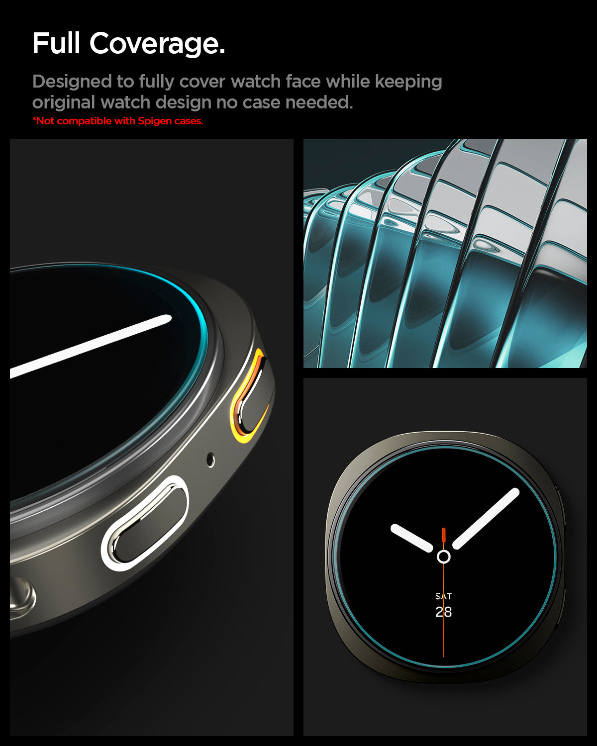 AGL09874 - Galaxy Watch 8 40mm GLAS.tR EZ Fit showing full coverage. Designed to fully cover watch face while keeping original watch design no case needed.