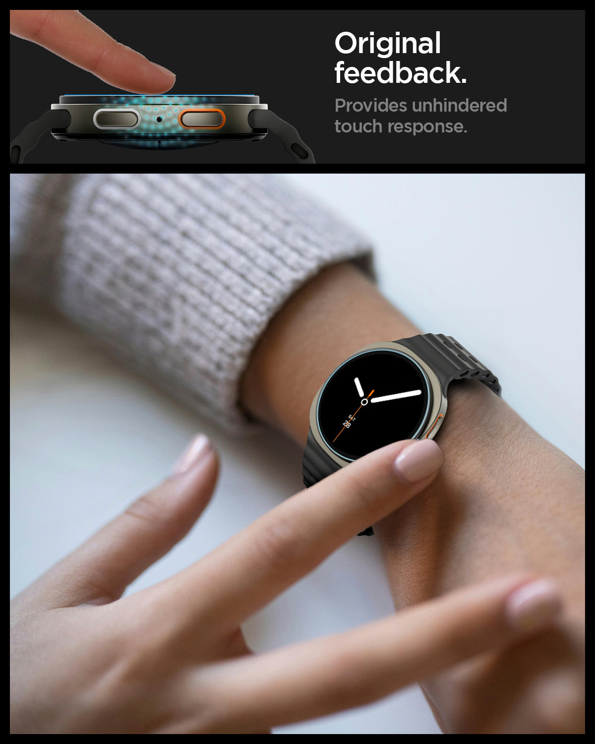 AGL09874 - Galaxy Watch 8 40mm GLAS.tR EZ Fit showing original feedback. provides unhindered touch response.