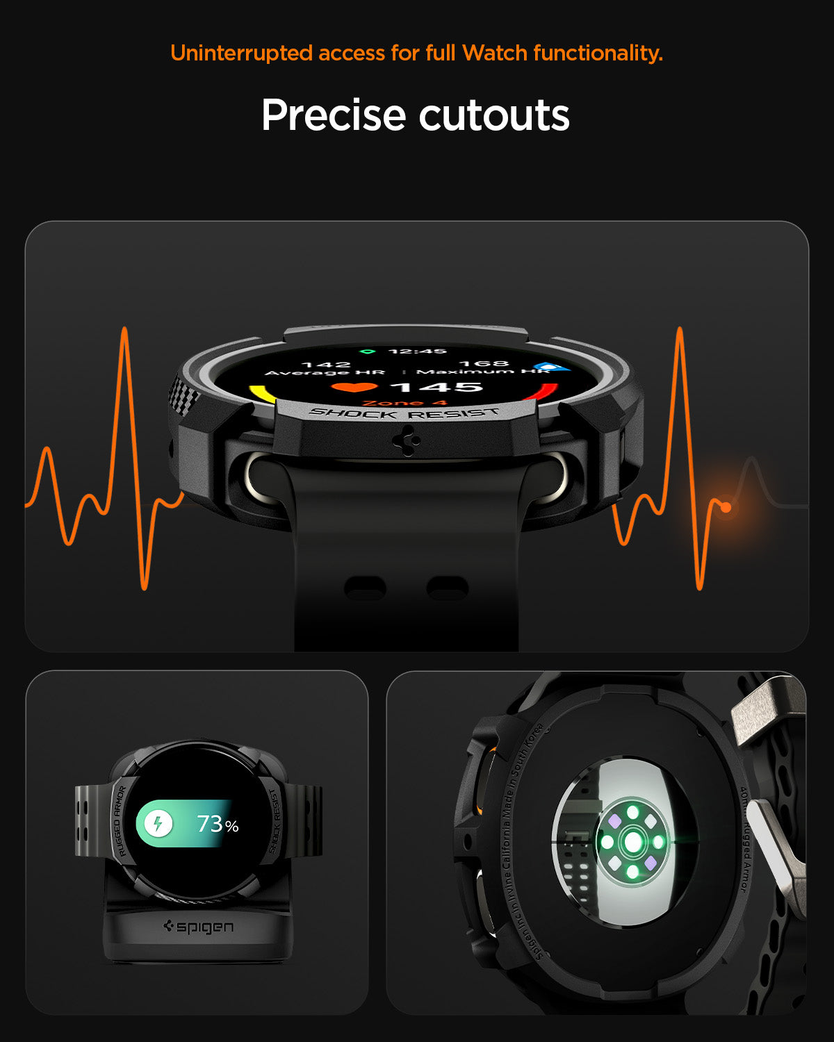 ACS10004 - Galaxy Watch 8 40mm Rugged Armor showing precise cutouts