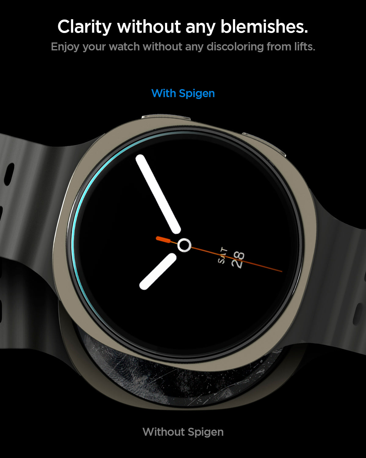 AGL09876 - Galaxy Watch 8 44mm GLAS.tR EZ Fit showing clarity without any blemishes. Enjoy your watch without any discoloring from lifts.