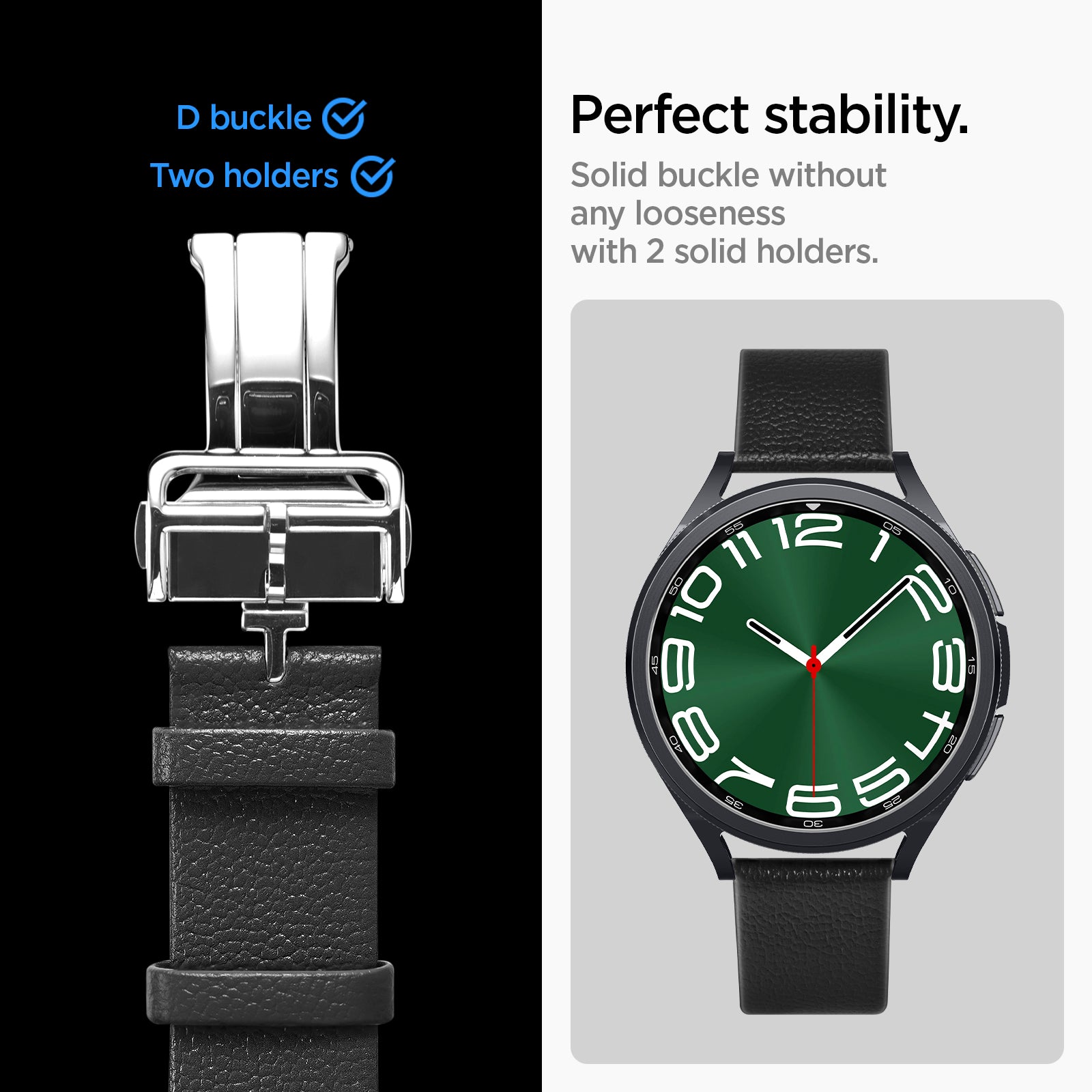 AMP06956 - Galaxy Watch Band Enzo (20mm) in black D buckle, Two holders. perfect stability. Solid buckle without any looseness with 2 solid holders.