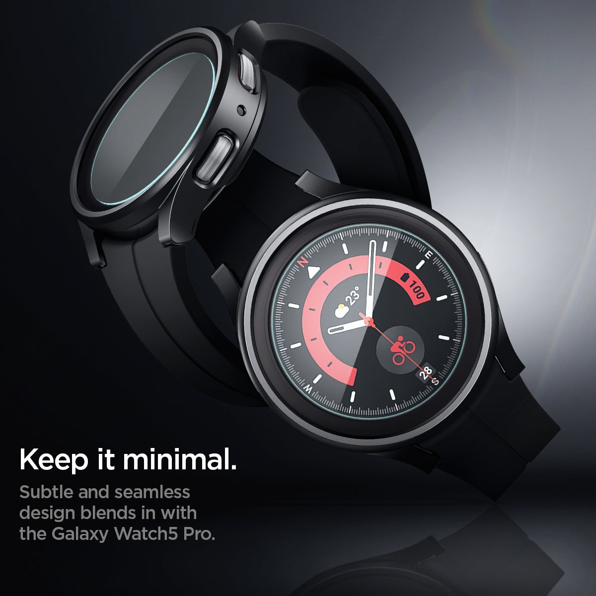 ACS05589 - Galaxy Watch 5 Pro (45mm) Case Thin Fit Glass in black keep it original. crystal clear design to showcase the new galaxy watch5 Pro.