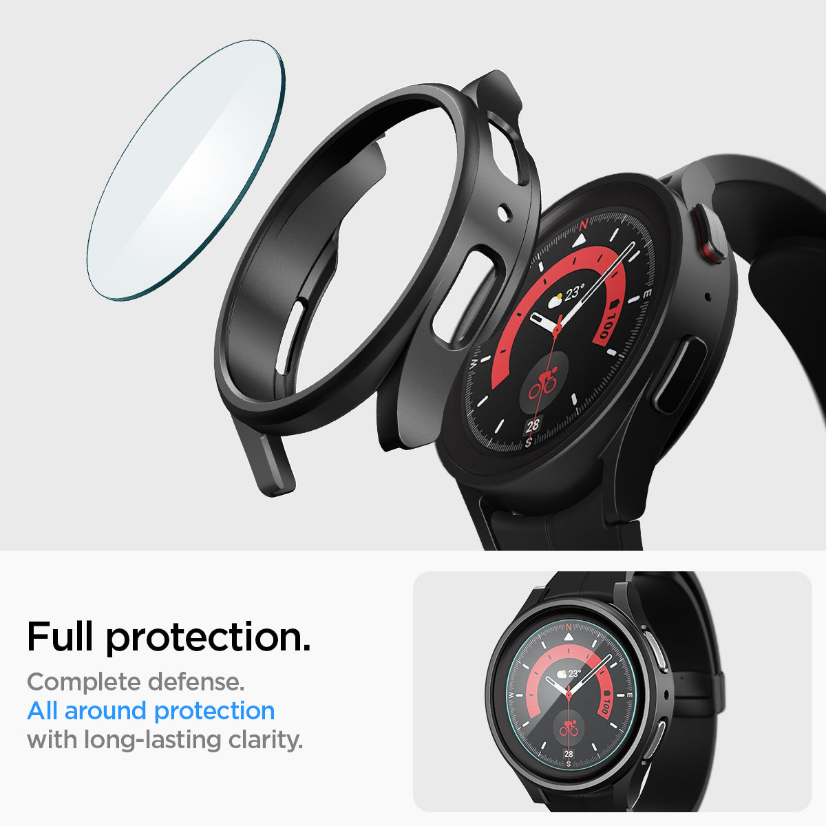 ACS05589 - Galaxy Watch 5 Pro (45mm) Case Thin Fit Glass in black full protection. complete defense. all around protection with long lasting clarity.