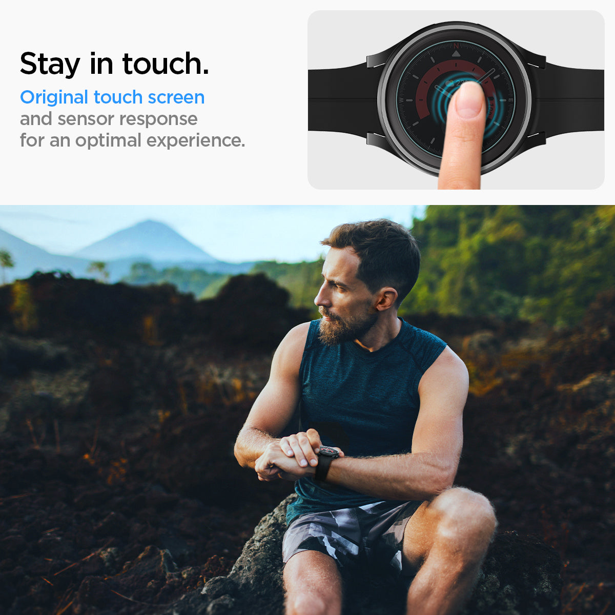 ACS05589 - Galaxy Watch 5 Pro (45mm) Case Thin Fit Glass in black stay in touch. original touch screen and sensor response for an optimal experience.