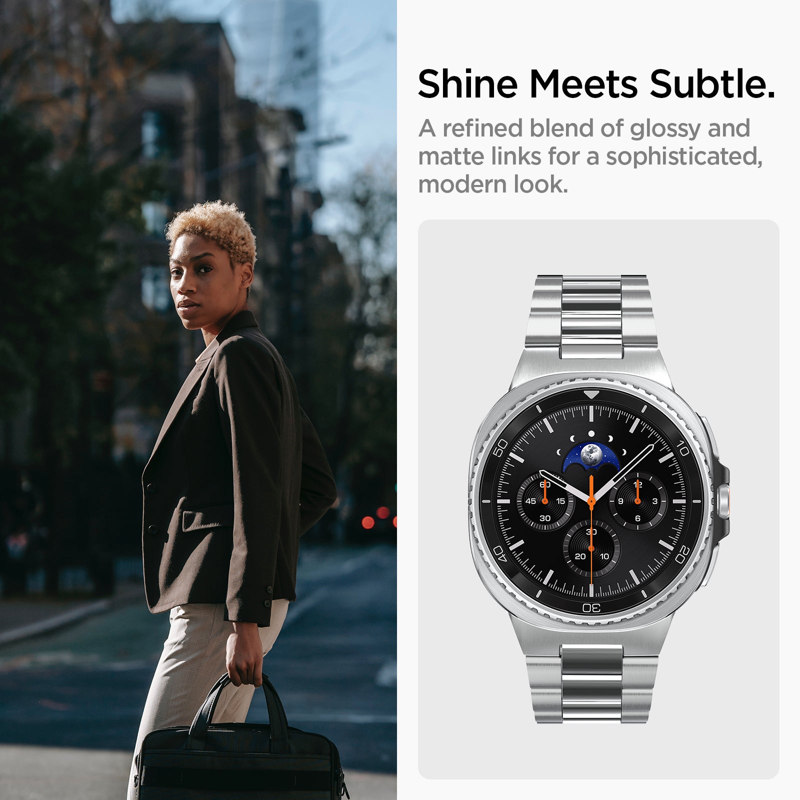 AMP10120 - Galaxy Watch 8 Series - Modern Fit 316L Band showing shine meets subtle.