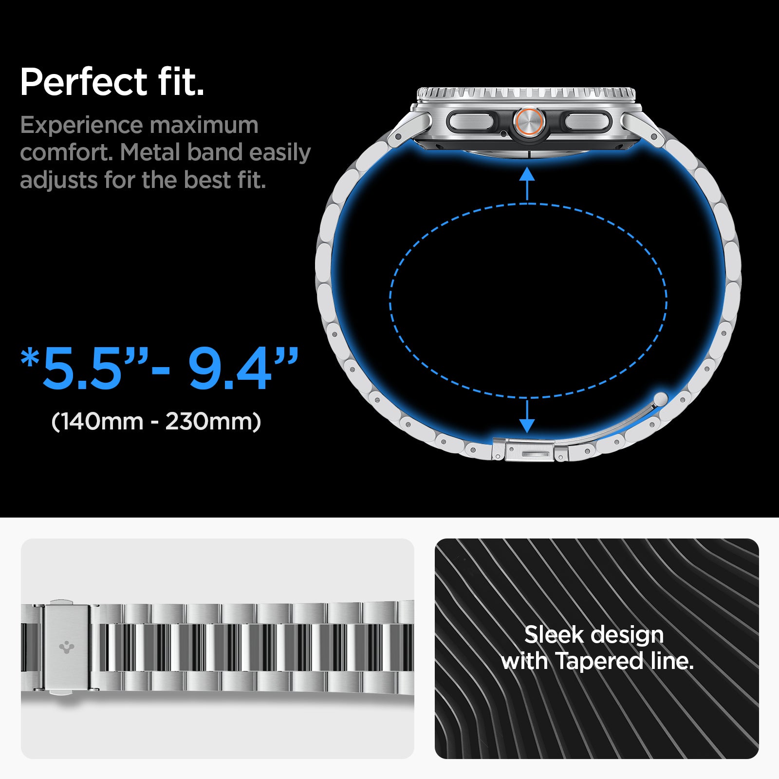 AMP10120 - Galaxy Watch 8 Series - Modern Fit 316L Band showing perfect fit. sleek design with tapered line