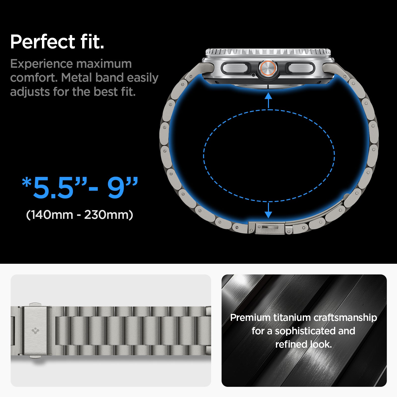 AMP10122 - Galaxy Watch 8 Series Modern Fit Titanium showing perfect fit. 140mm-230mm