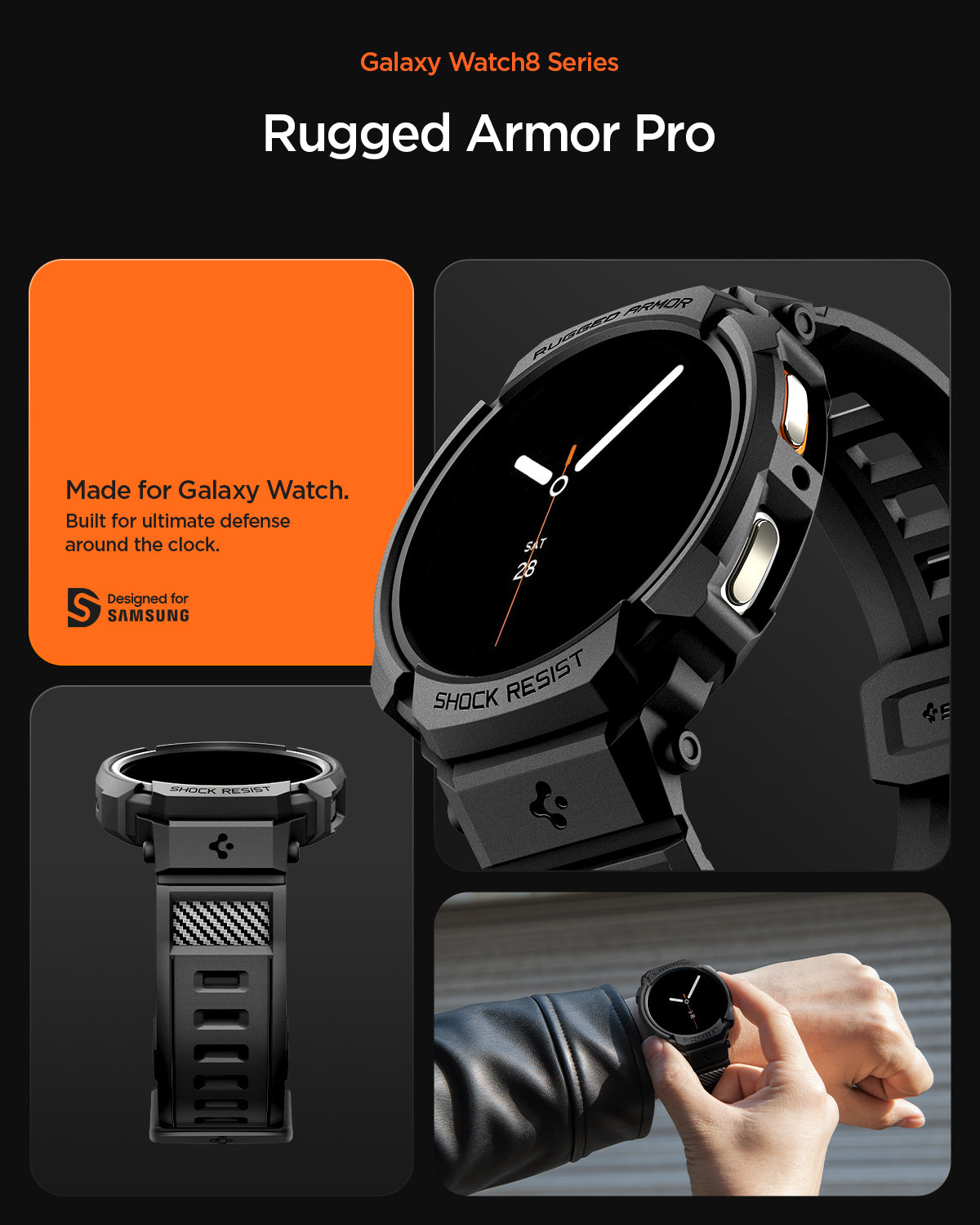 ACS10007 - Galaxy Watch 8 Rugged Armor Pro showing rugged armor made for galaxy watch. Built for ultimate defense around the clock.