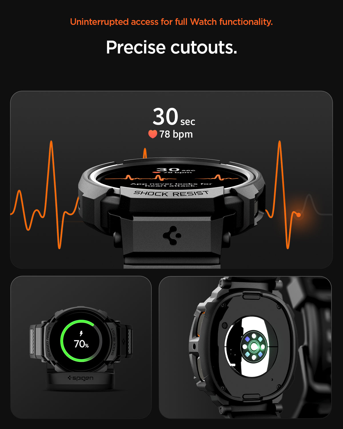 ACS10007 - Galaxy Watch 8 Rugged Armor Pro showing precise cutouts